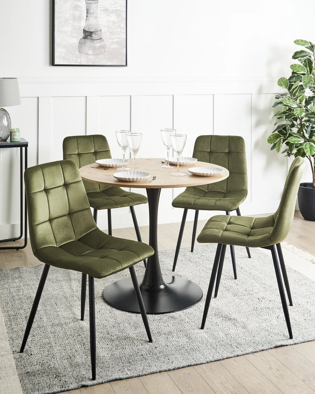 Set of 4 Dining Chairs Velvet Olive Green
