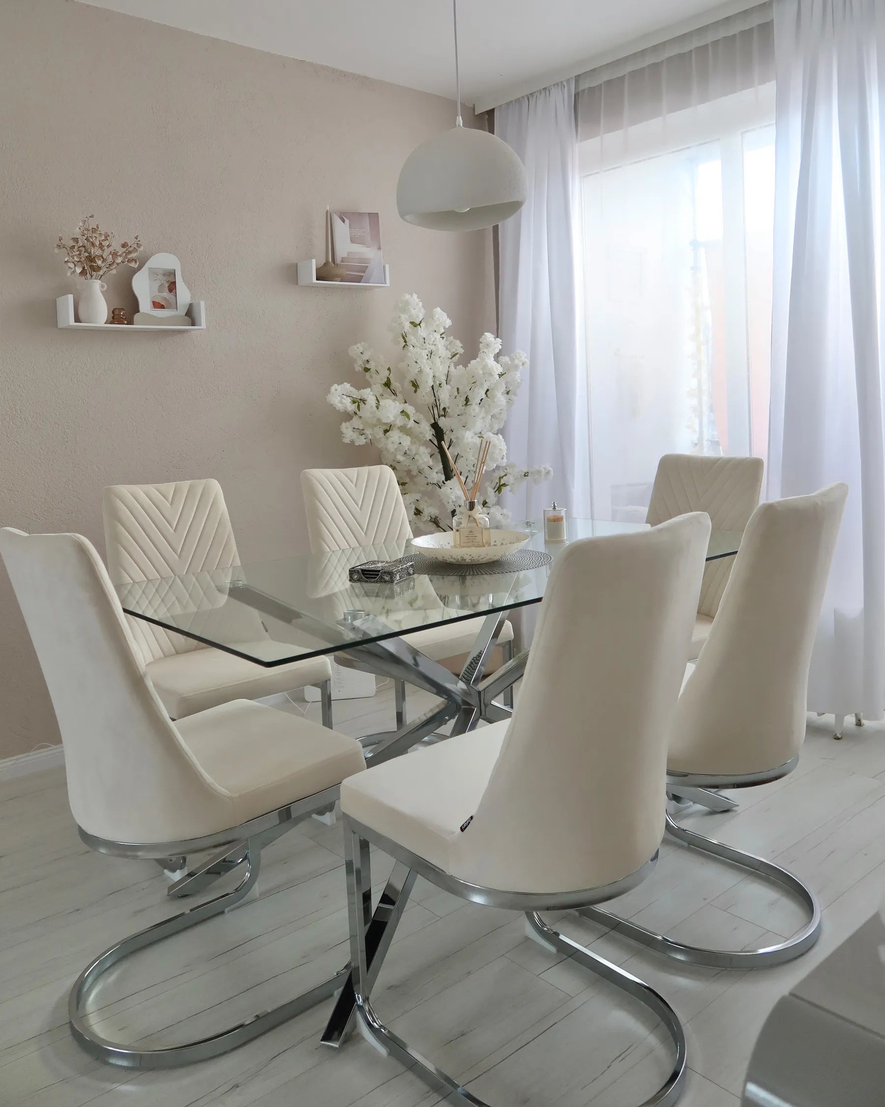 Dining Table CORA Silver 160 cm 90 cm Tempered Glass