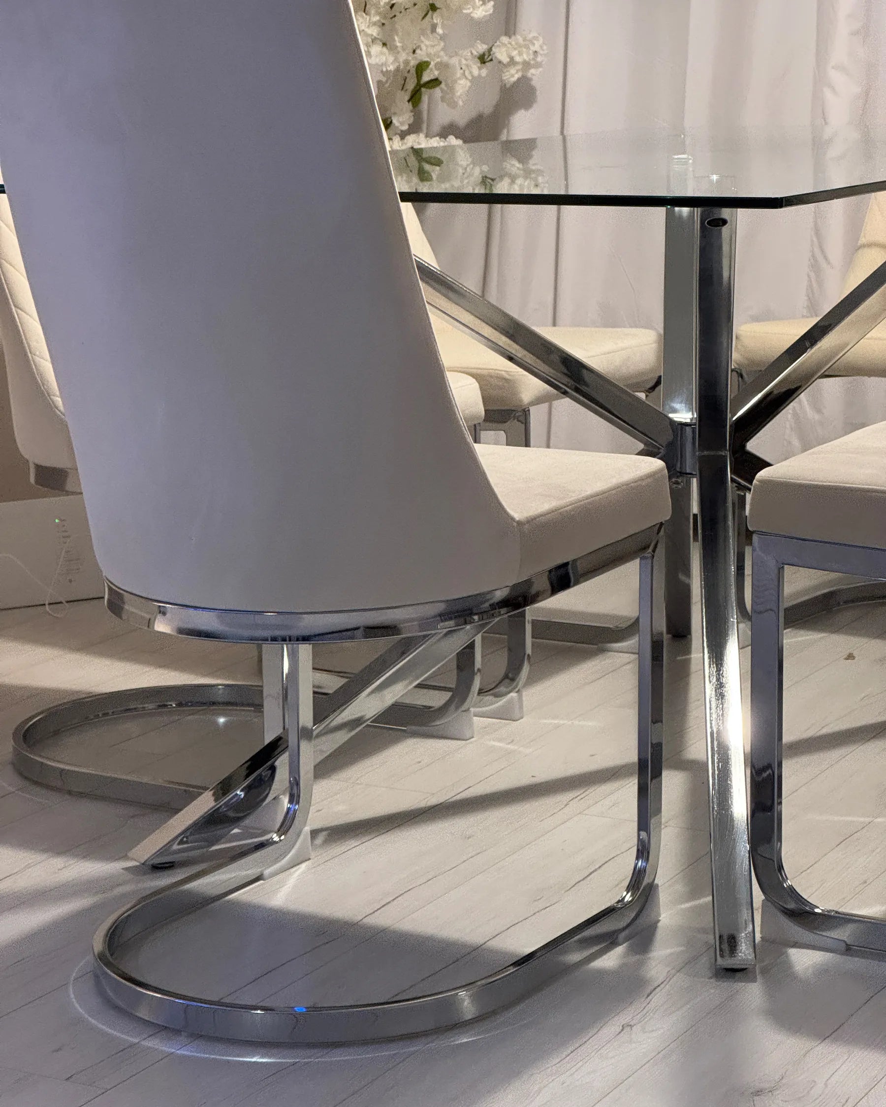 Dining Table CORA Silver 160 cm 90 cm Tempered Glass