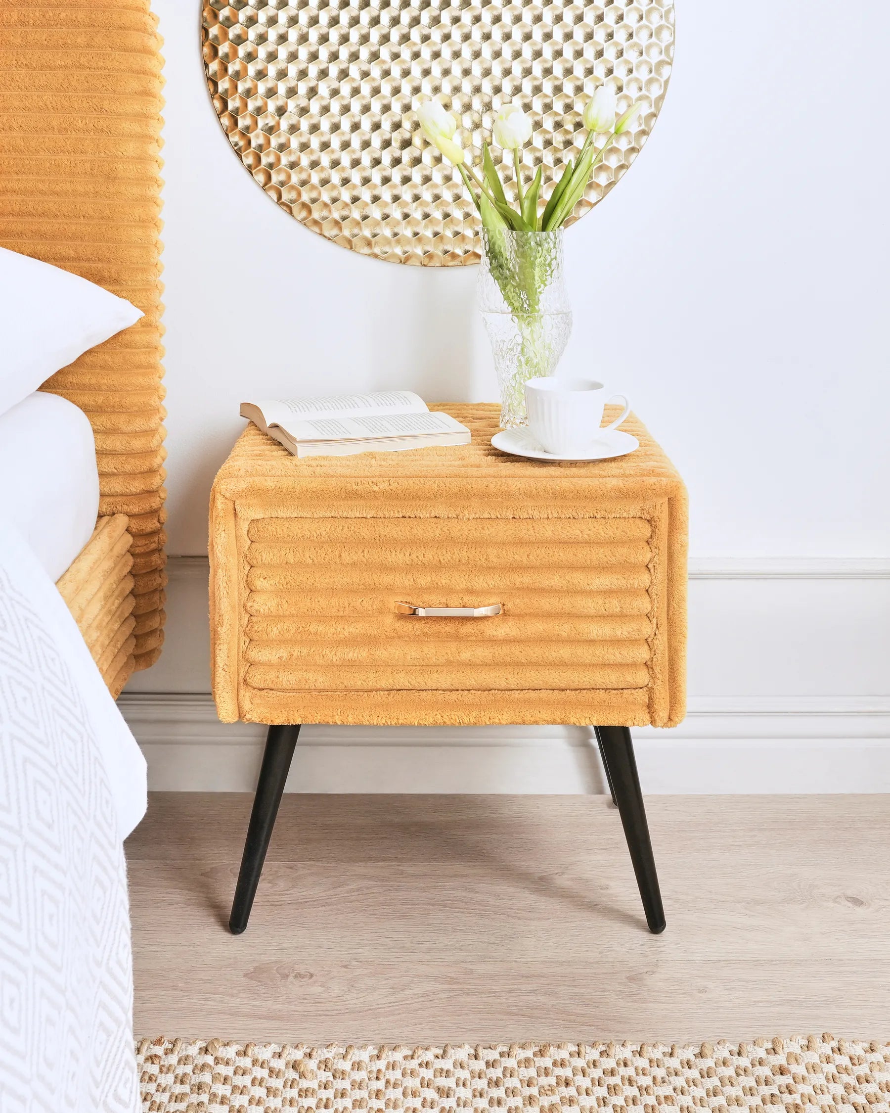 1 Drawer Bedside Table FLAYAT Corduroy Orange