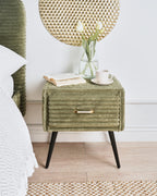 1 Drawer Bedside Table FLAYAT Corduroy Green