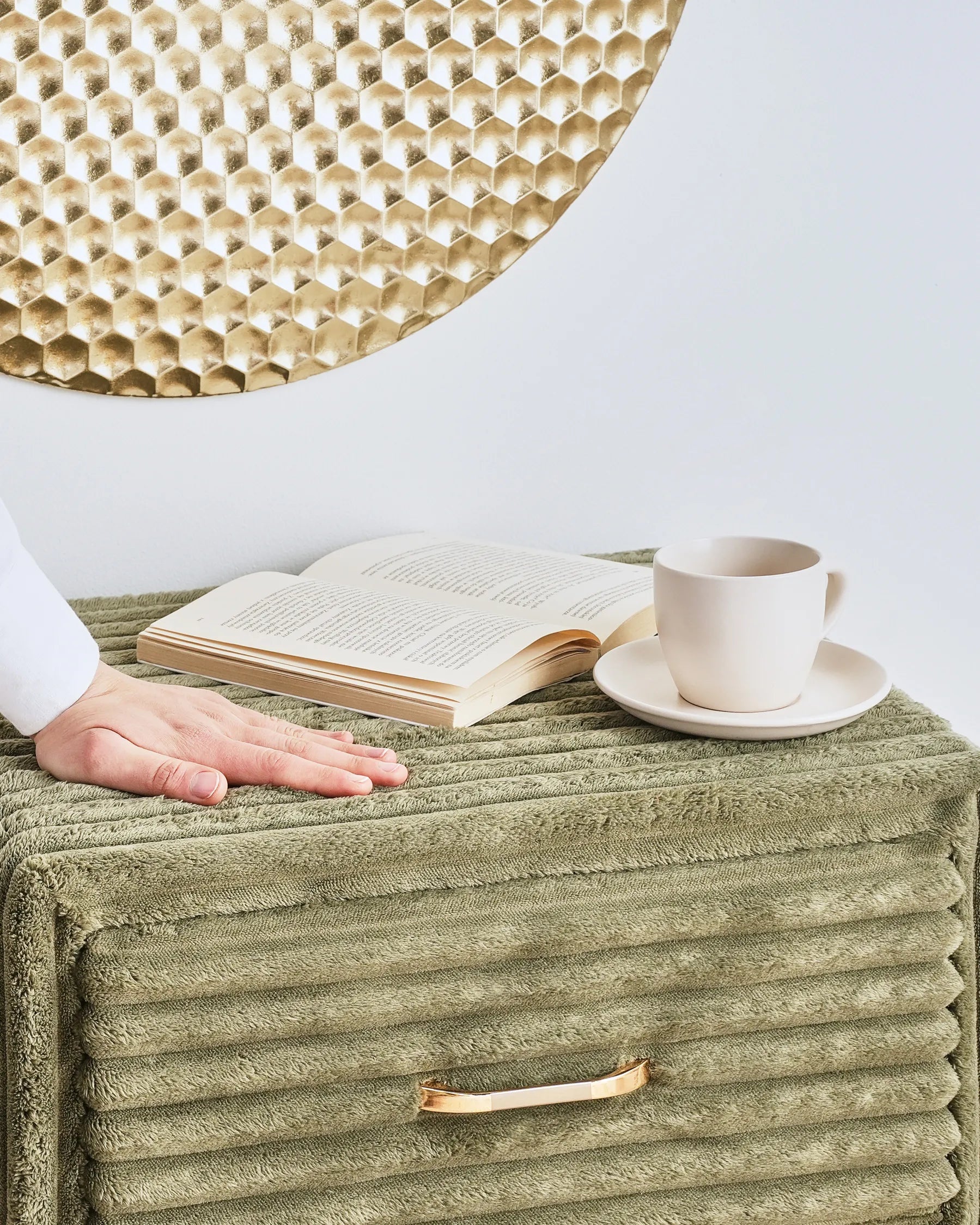 1 Drawer Bedside Table FLAYAT Corduroy Green