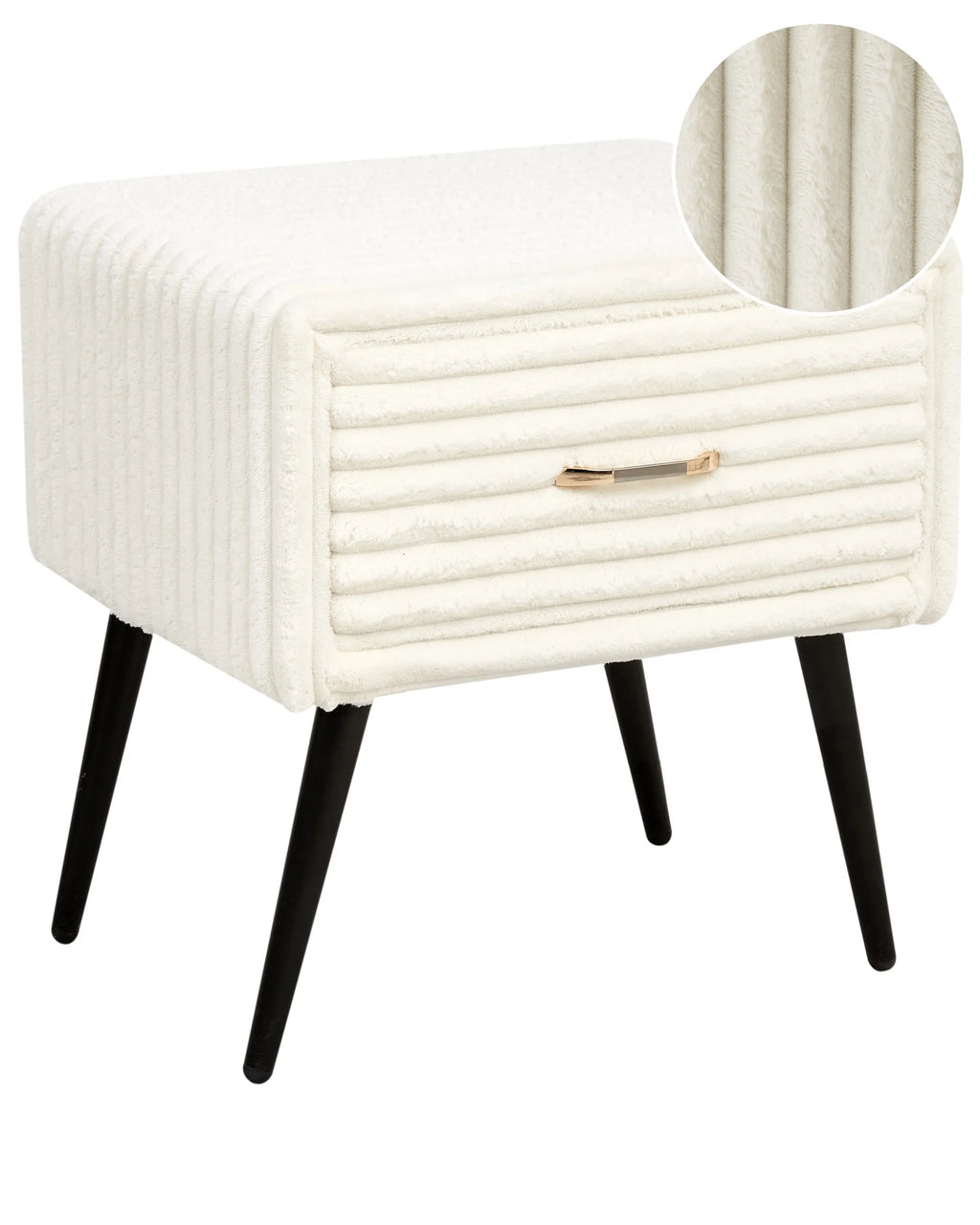 1 Drawer Bedside Table FLAYAT Corduroy Off-White