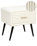 1 Drawer Bedside Table FLAYAT Corduroy Off-White