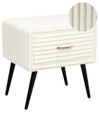 1 Drawer Bedside Table FLAYAT Corduroy Off-White