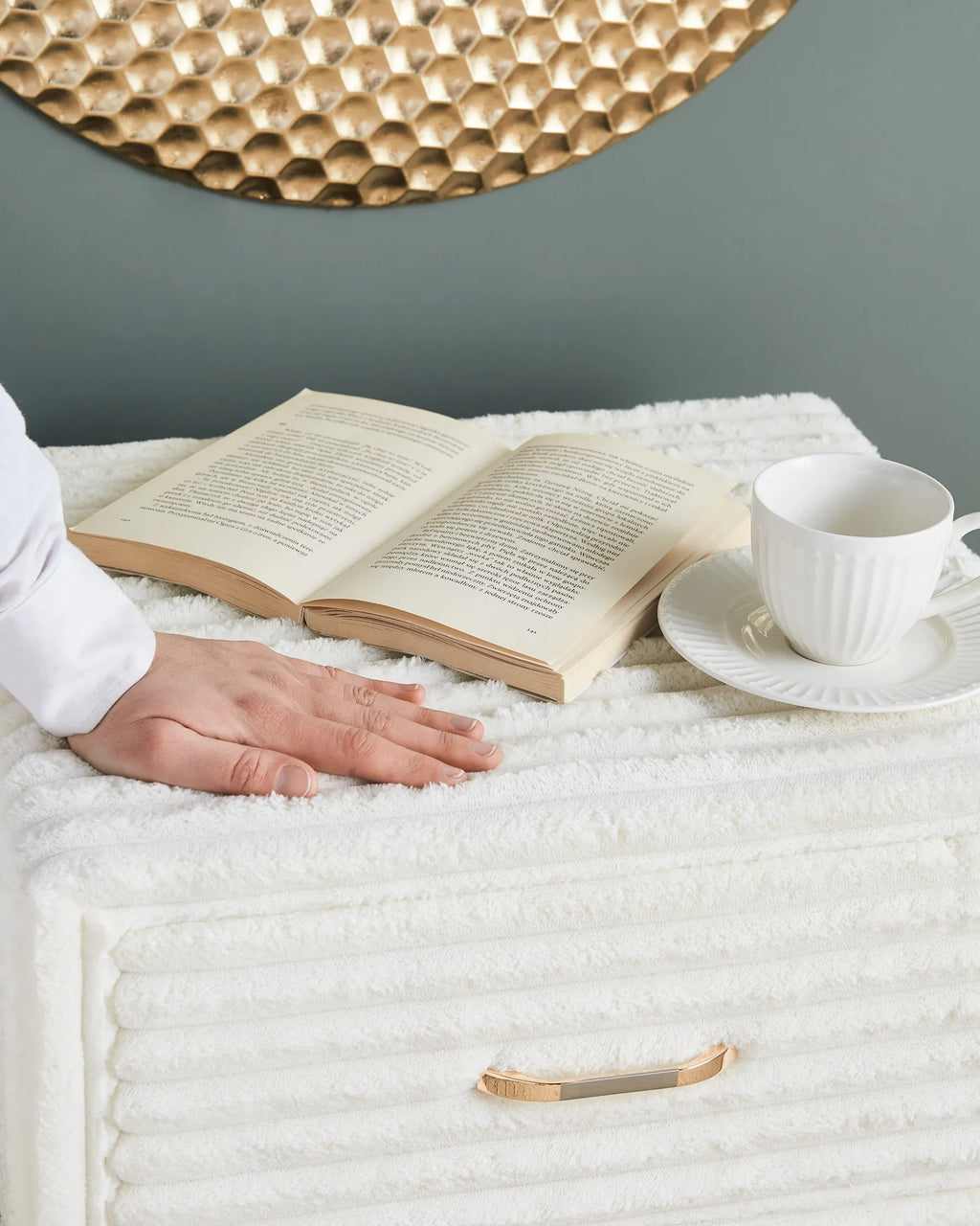 1 Drawer Bedside Table FLAYAT Corduroy Off-White
