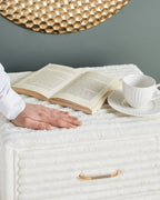 1 Drawer Bedside Table FLAYAT Corduroy Off-White