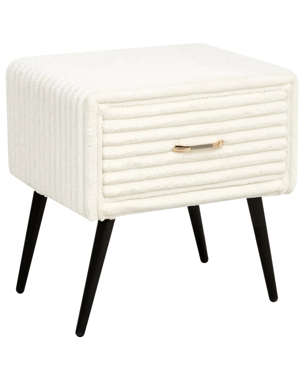 1 Drawer Bedside Table FLAYAT Corduroy Off-White