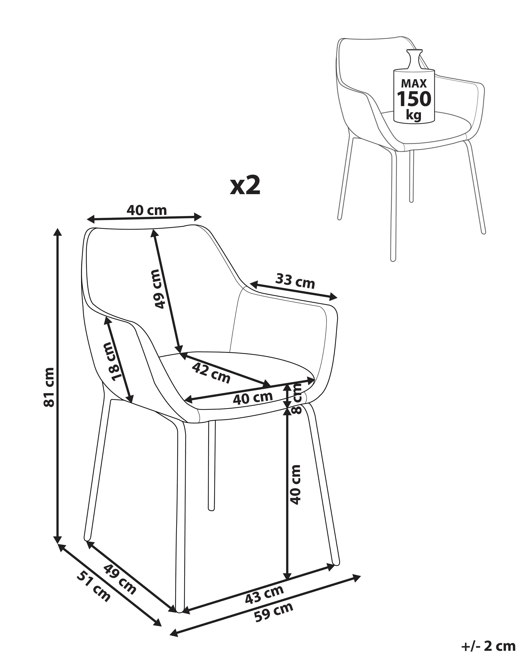 Set of 2 Dining Chairs Chenille Light Beige