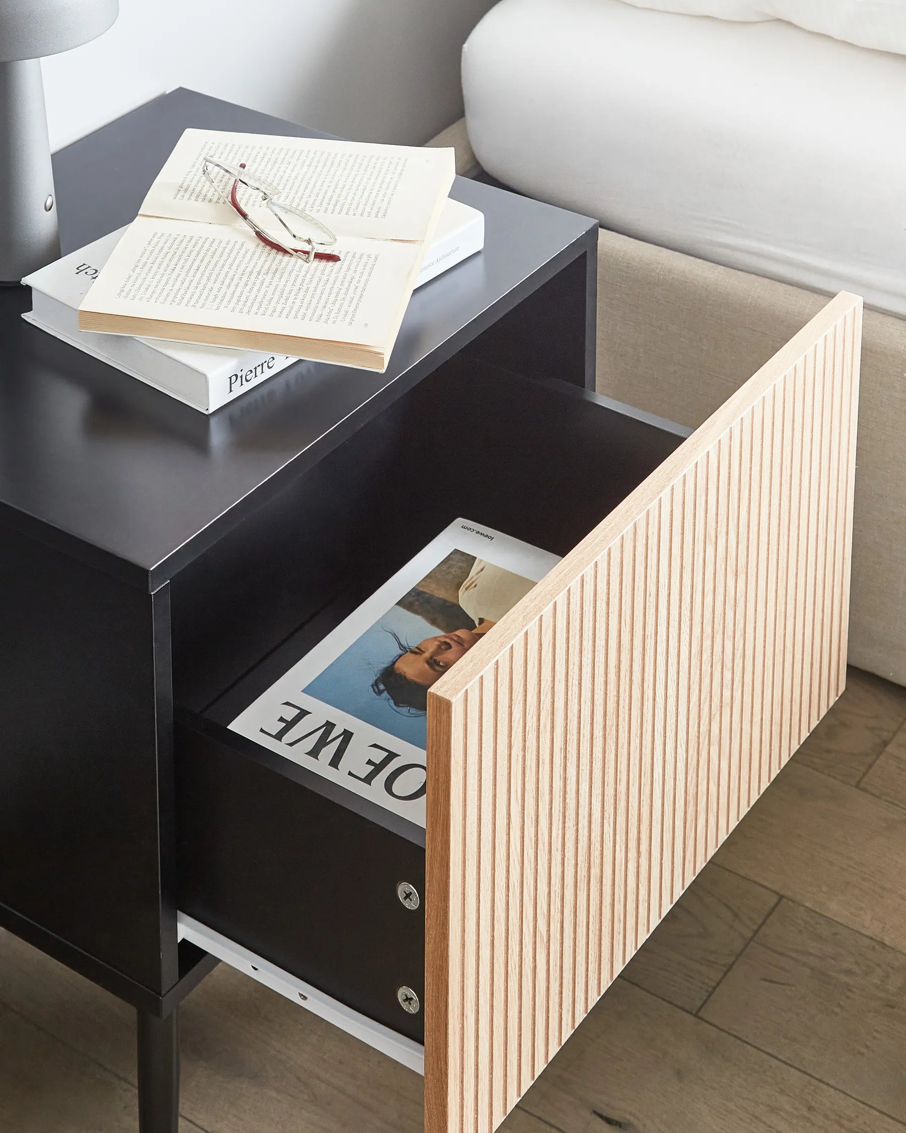 Bedside Table BLYTHE Natural Ash Wood Black