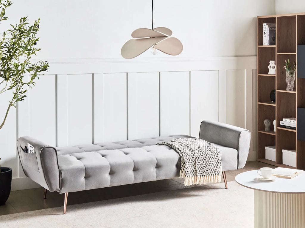 Sofa Bed 3 Seater SELNES Velvet Light Grey