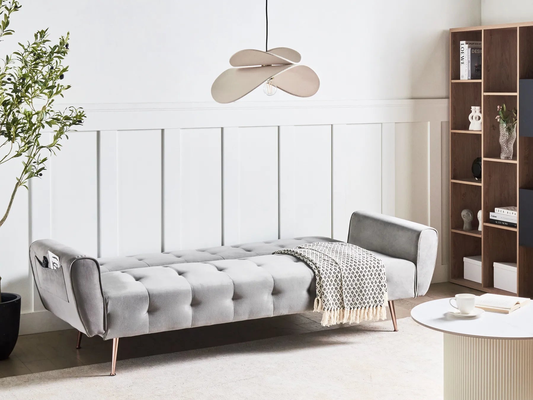 Sofa Bed 3 Seater SELNES Velvet Light Grey