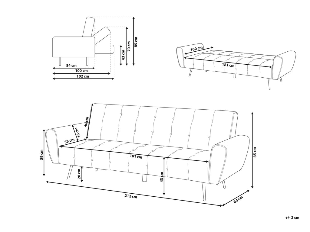 Sofa Bed 3 Seater SELNES Velvet Light Grey