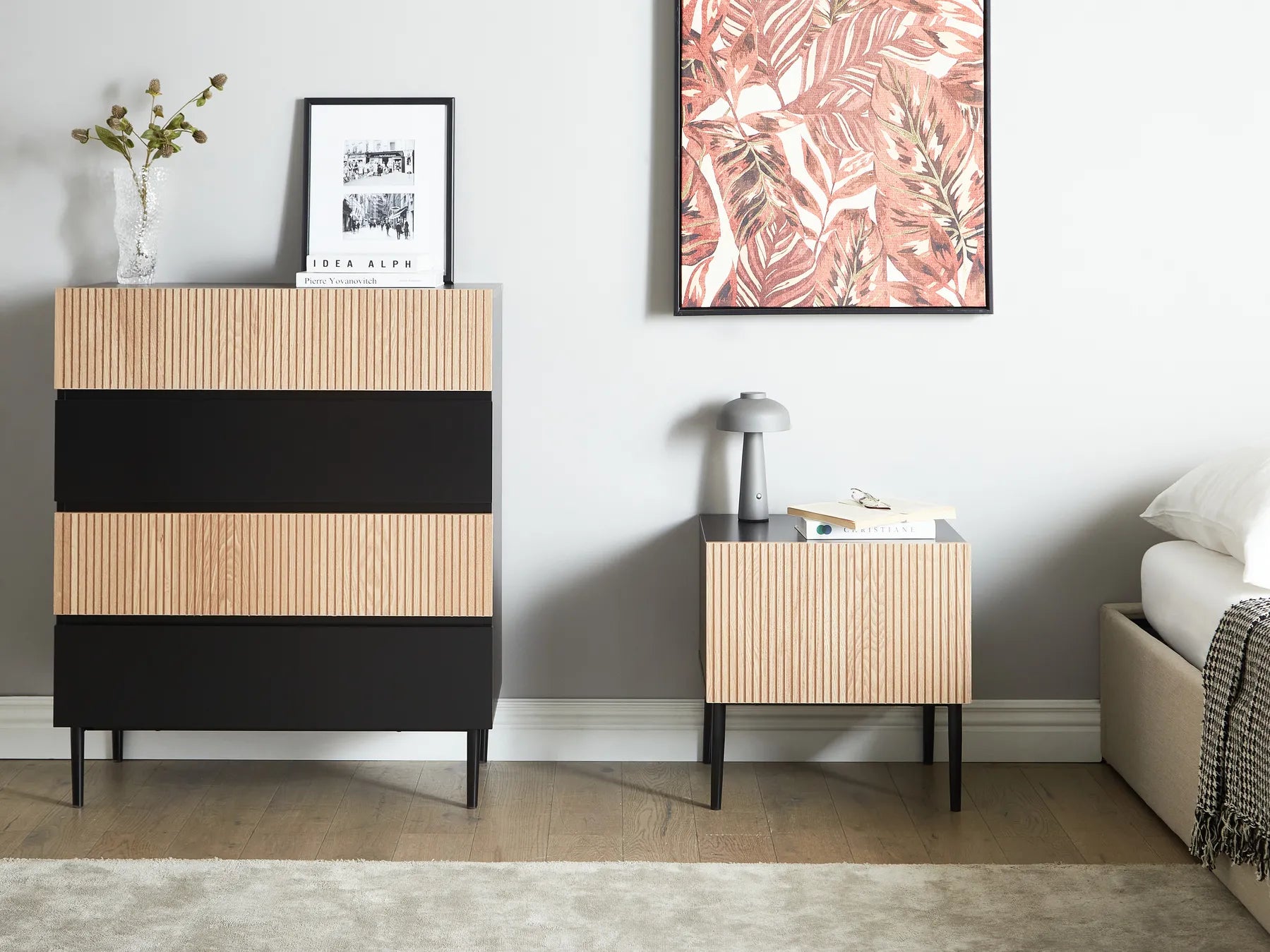 4 Drawer Chest BLYTHE Natural Ash Wood Black