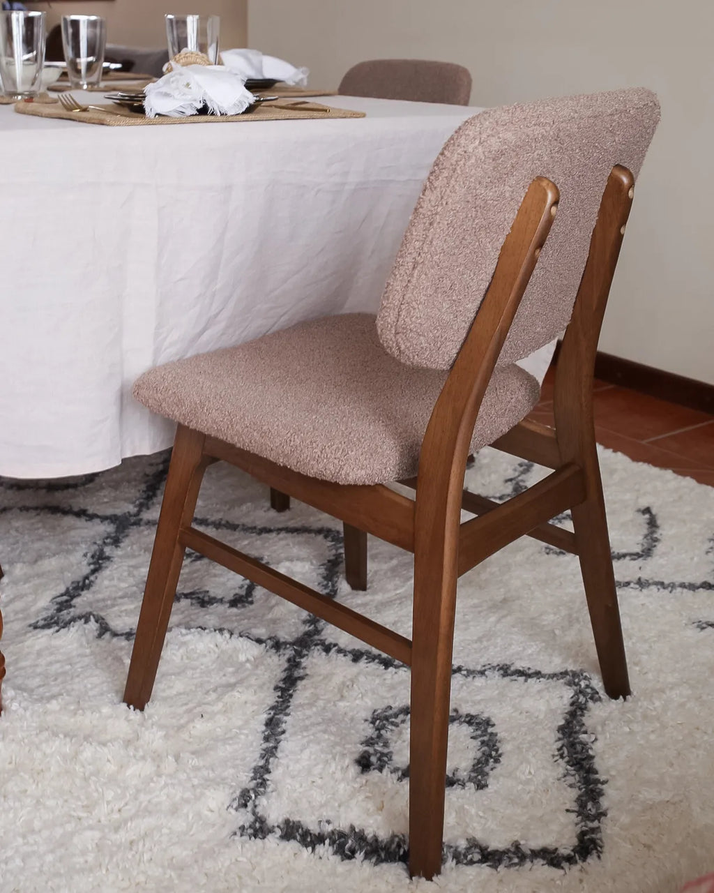 Set of 2 Dining Chairs Wood Dark Brown/ Taupe