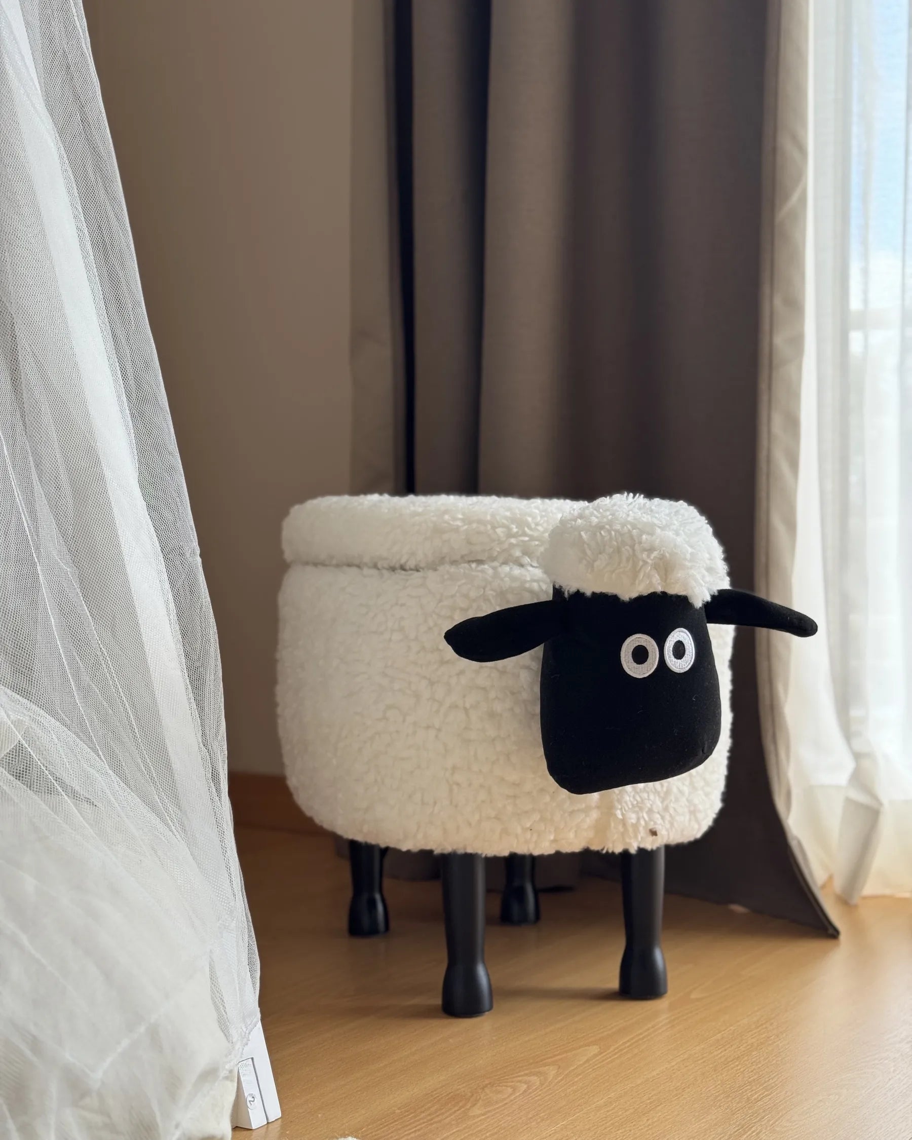 Storage Animal Stool SHEEP Fabric White