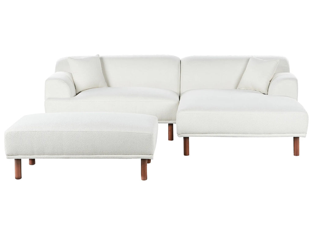 Corner Sofa 3 Seater HOLT Boucle White with Ottoman Left Hand