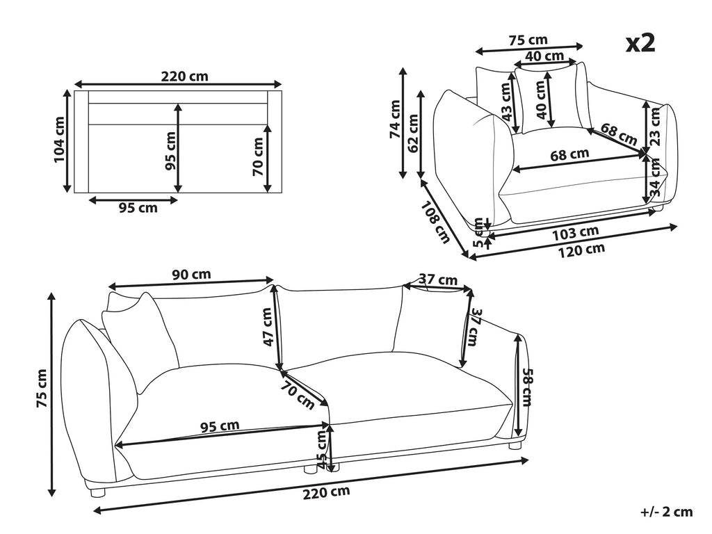 Living Room Set 5 Seater LUVOS Velvet Taupe