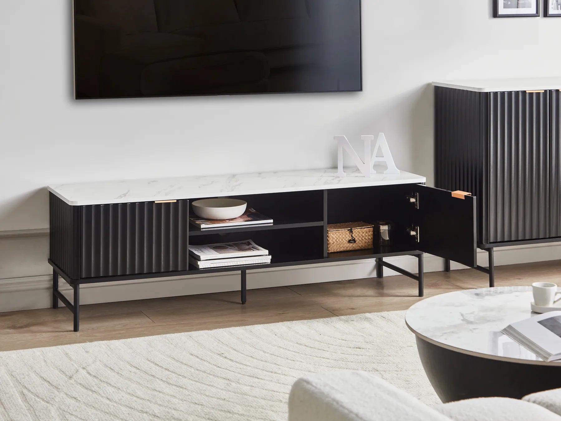 TV Stand GLASTONBURY Marble/ Black