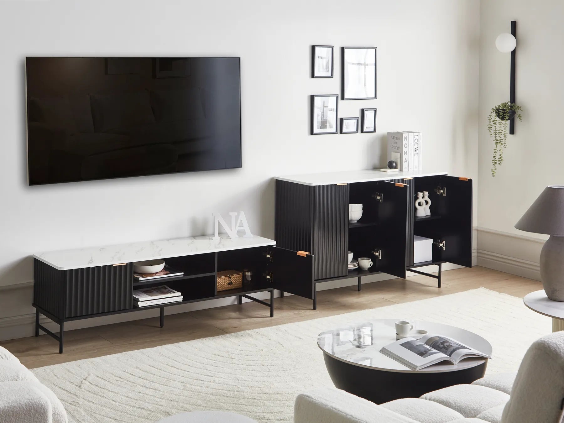 TV Stand GLASTONBURY Marble/ Black