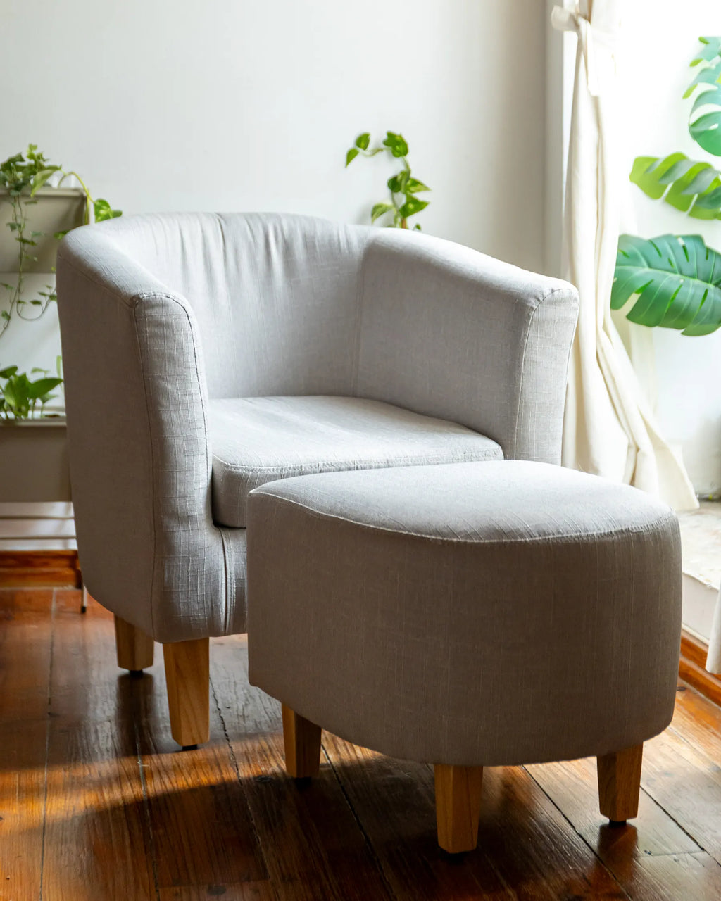 Armchair HOLDEN with Footstool Fabric Light Grey