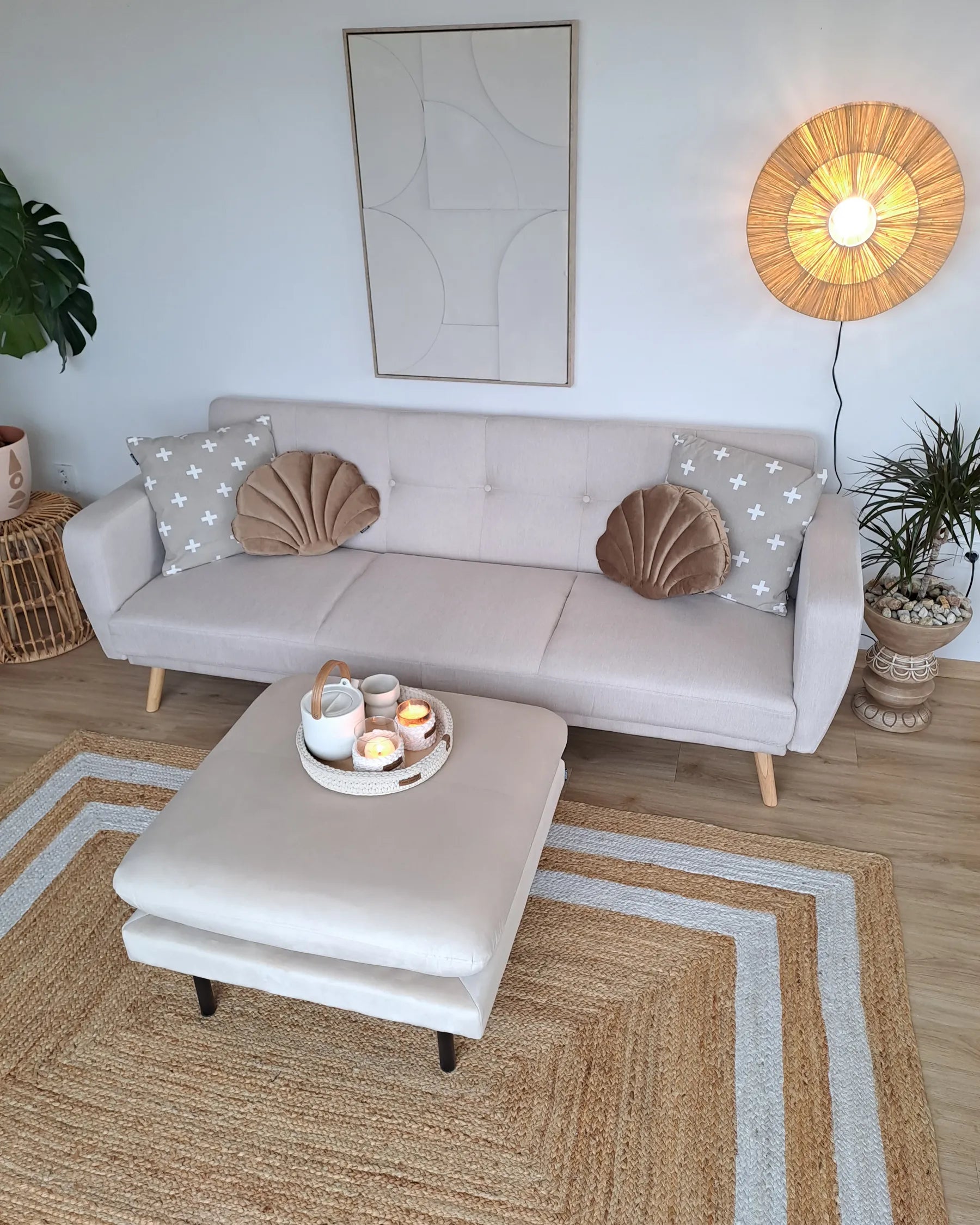 Ottoman VINTERBRO Velvet Light Beige