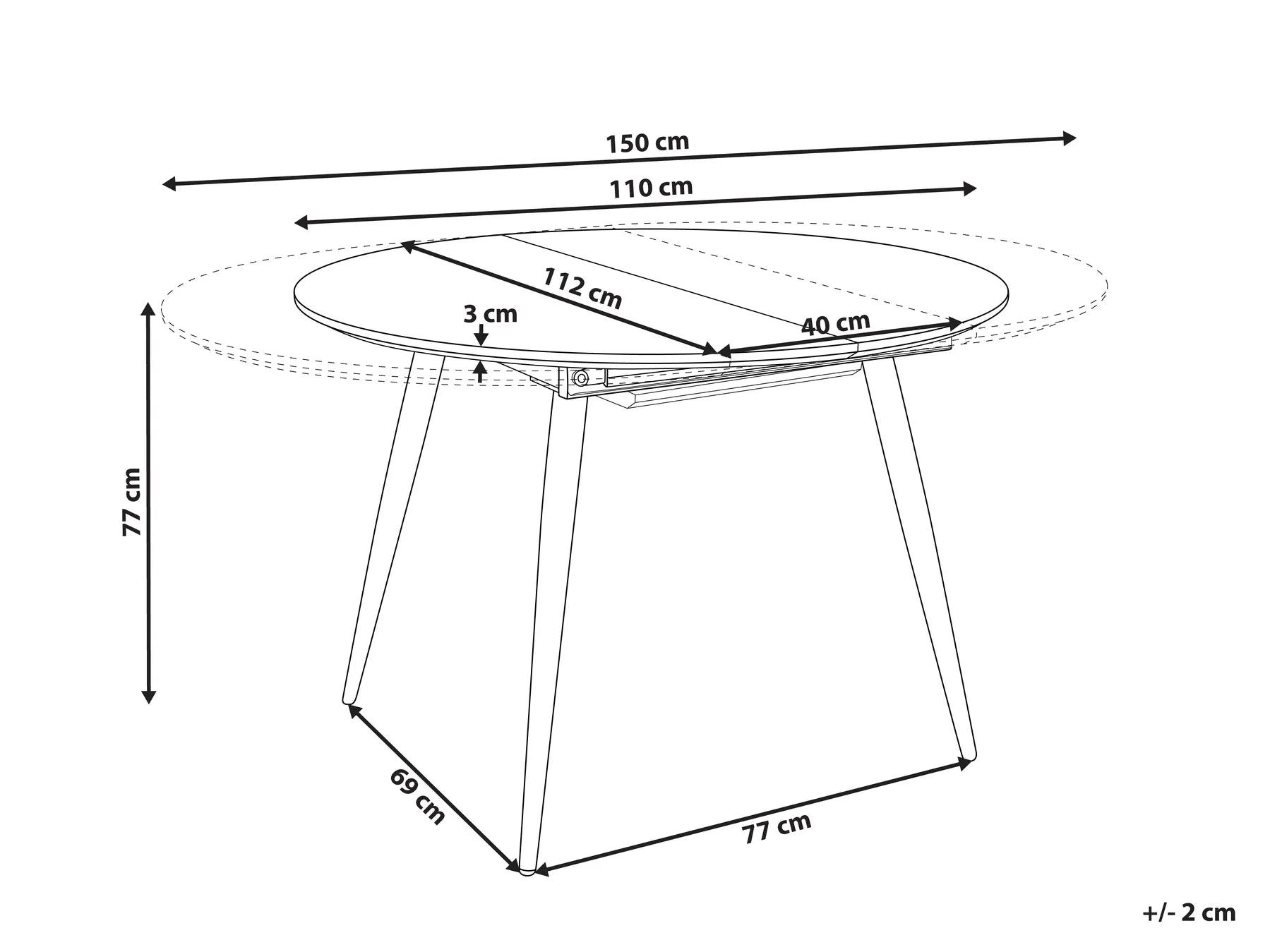 Extending Dining Table Brown 110/150 cm 112 cm