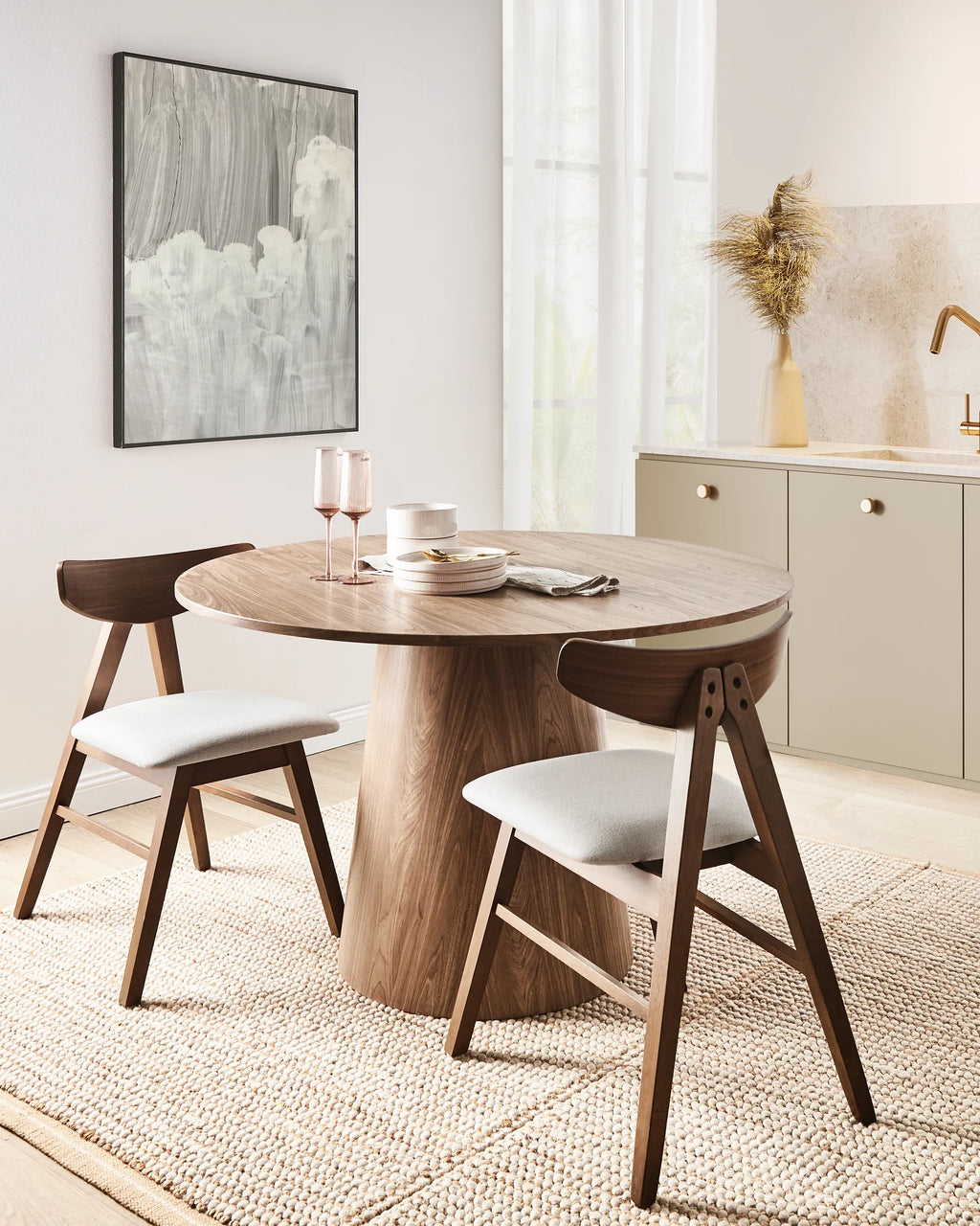 Set of 2 Dining Chairs Wood Dark Brown/ Grey