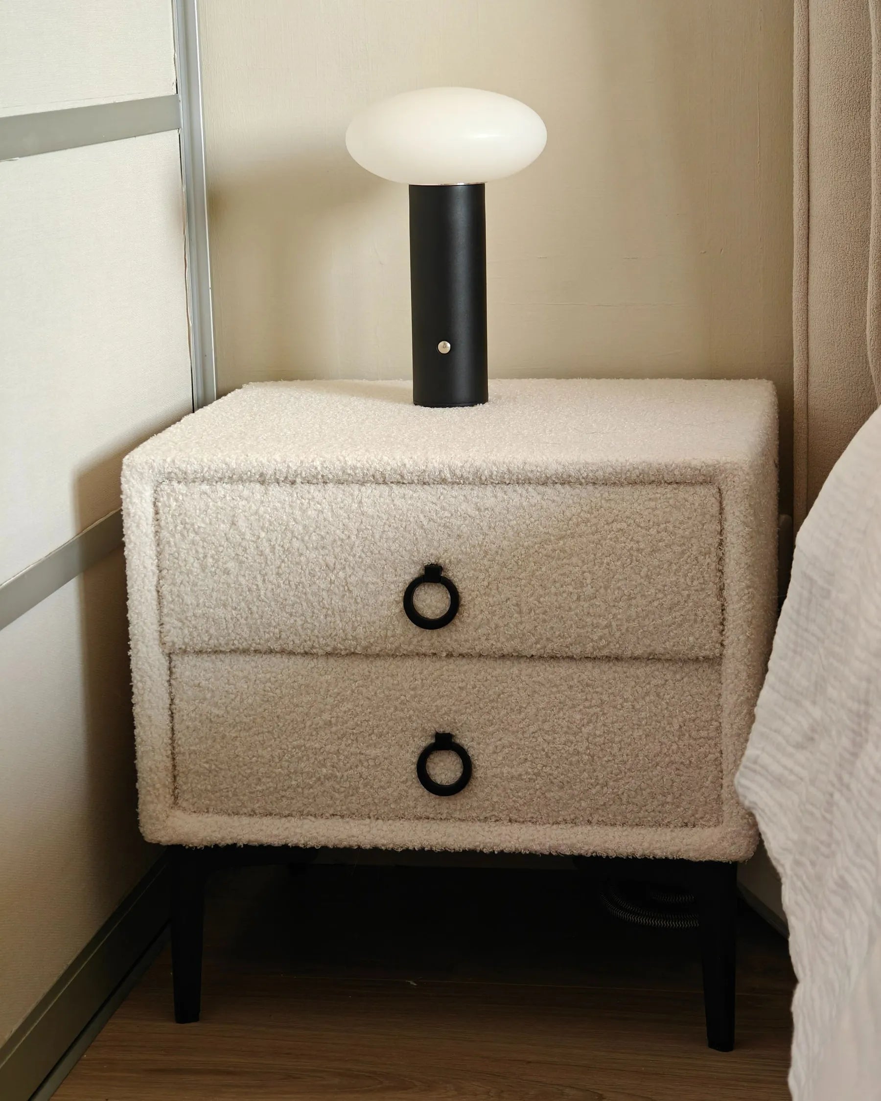 2 Drawer Bedside Table SEZANNE Boucle Off-White