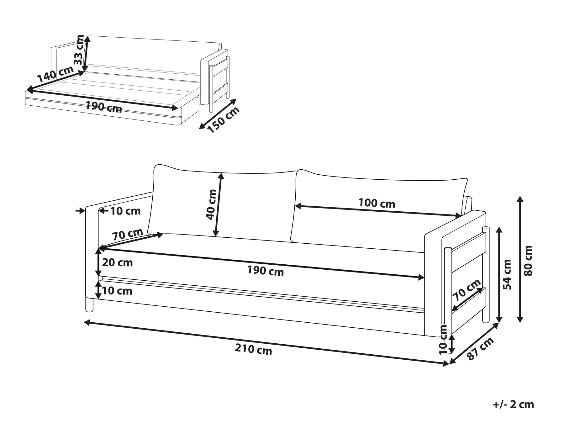Sofa Bed 3 Seater ORSA Fabric Taupe