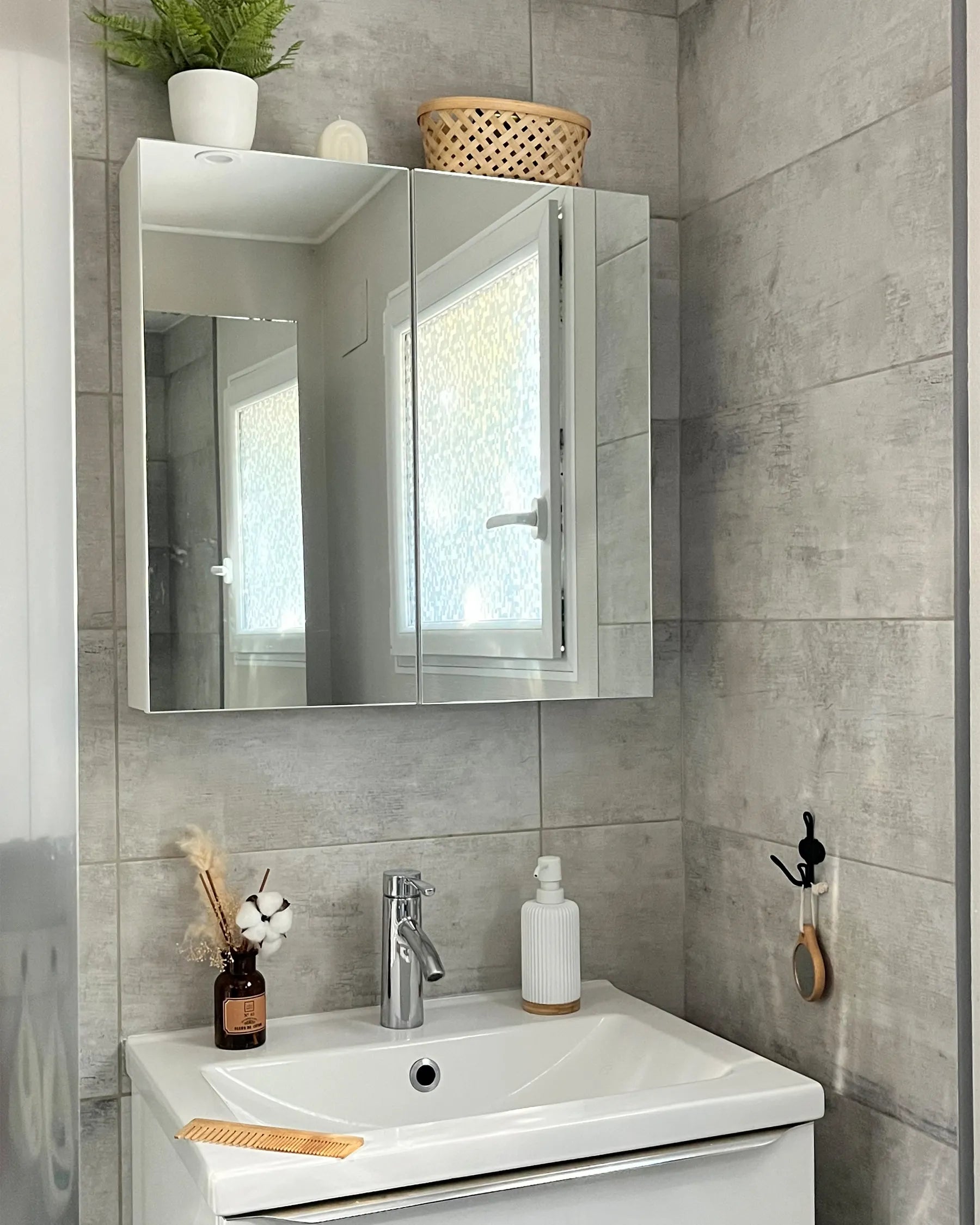 Bathroom Wall Mounted Mirror Cabinet NAVARRA 60 cm 60 cm White