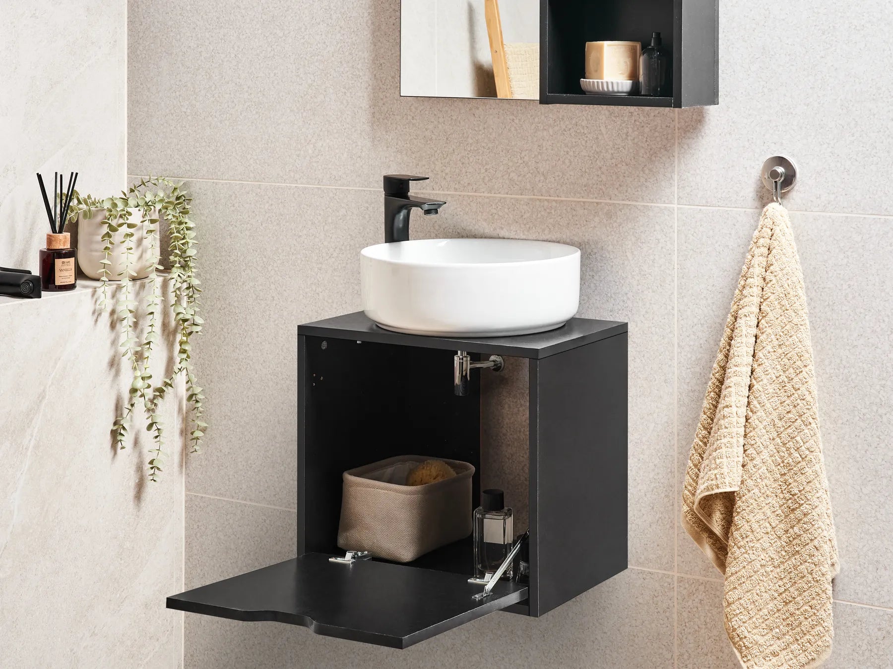 Wall Mounted Vanity Unit SUZANO 45 cm Black