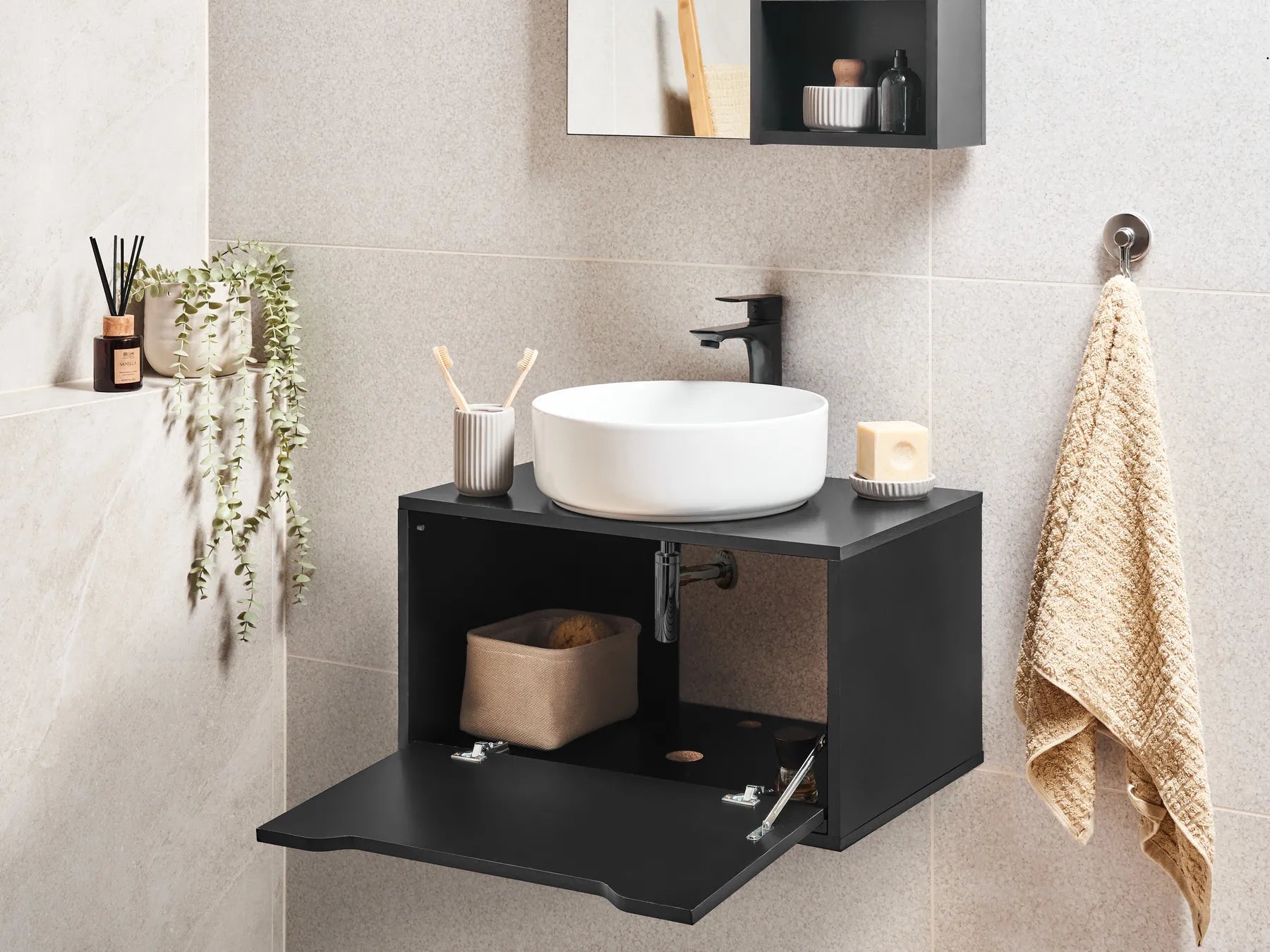 Wall Mounted Vanity Unit PETROLINA 60 cm Black