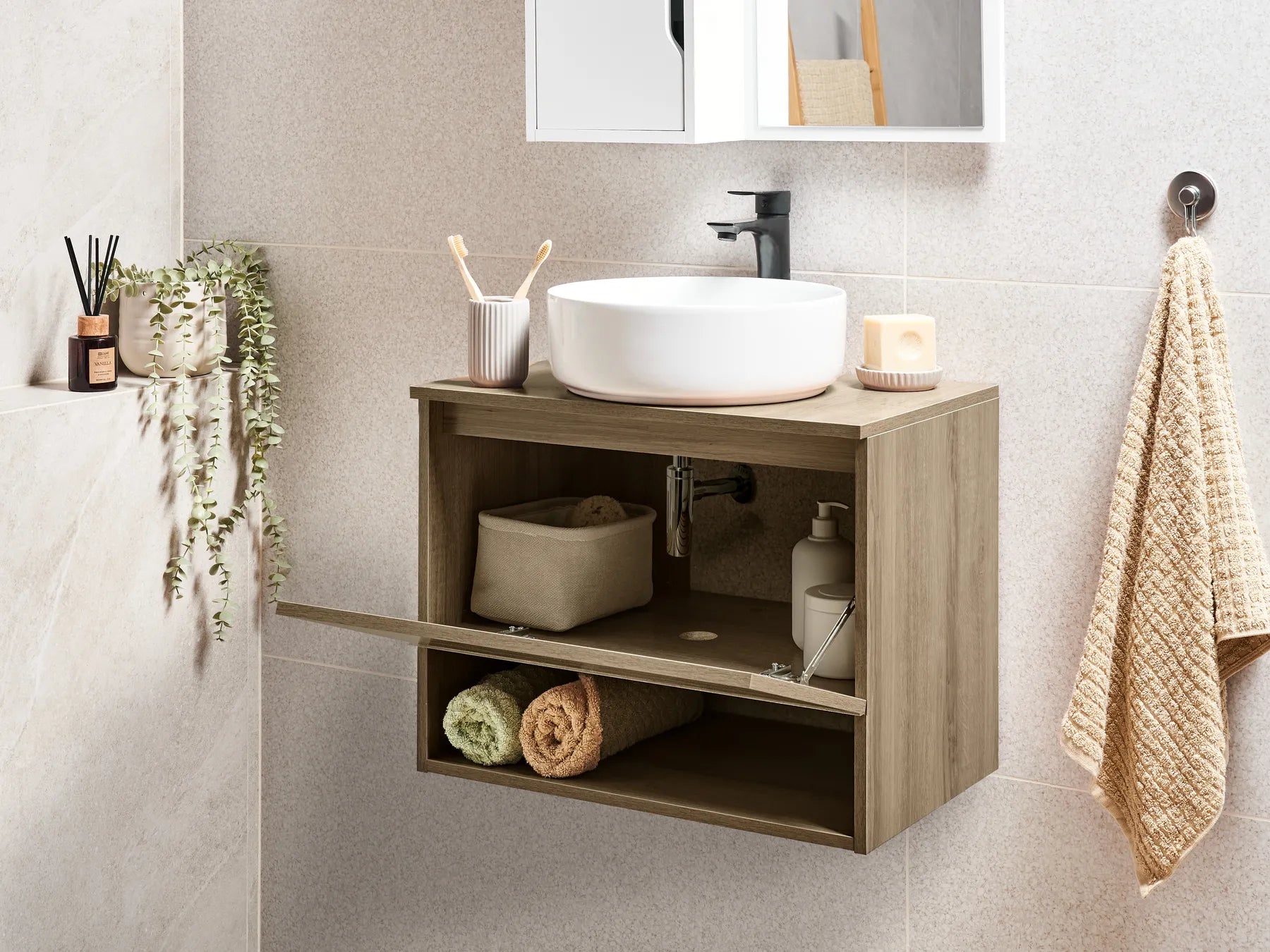 Wall Mounted Vanity Unit NATAL 60 cm Light Brown