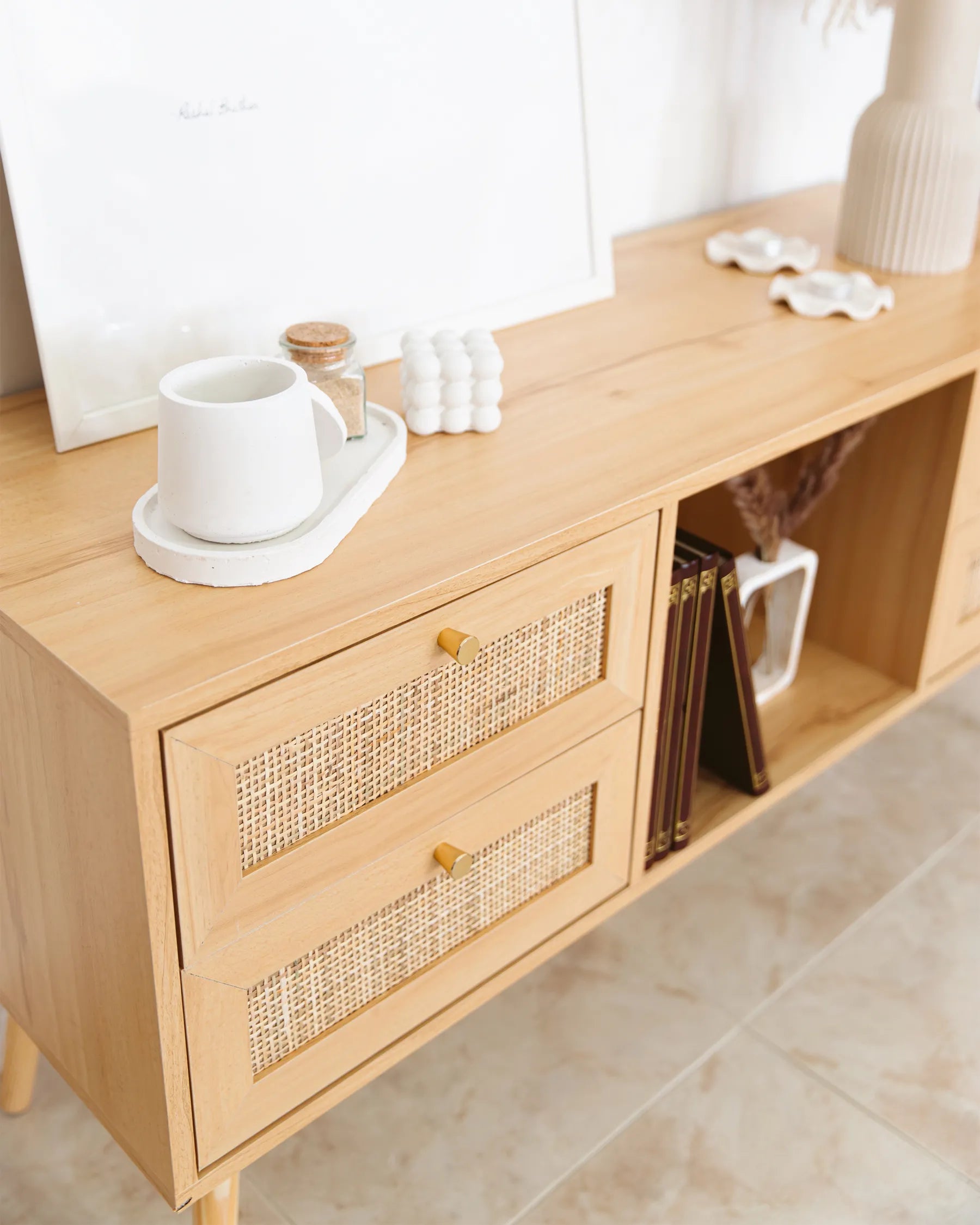 TV Stand PEROTE Rattan Light Brown