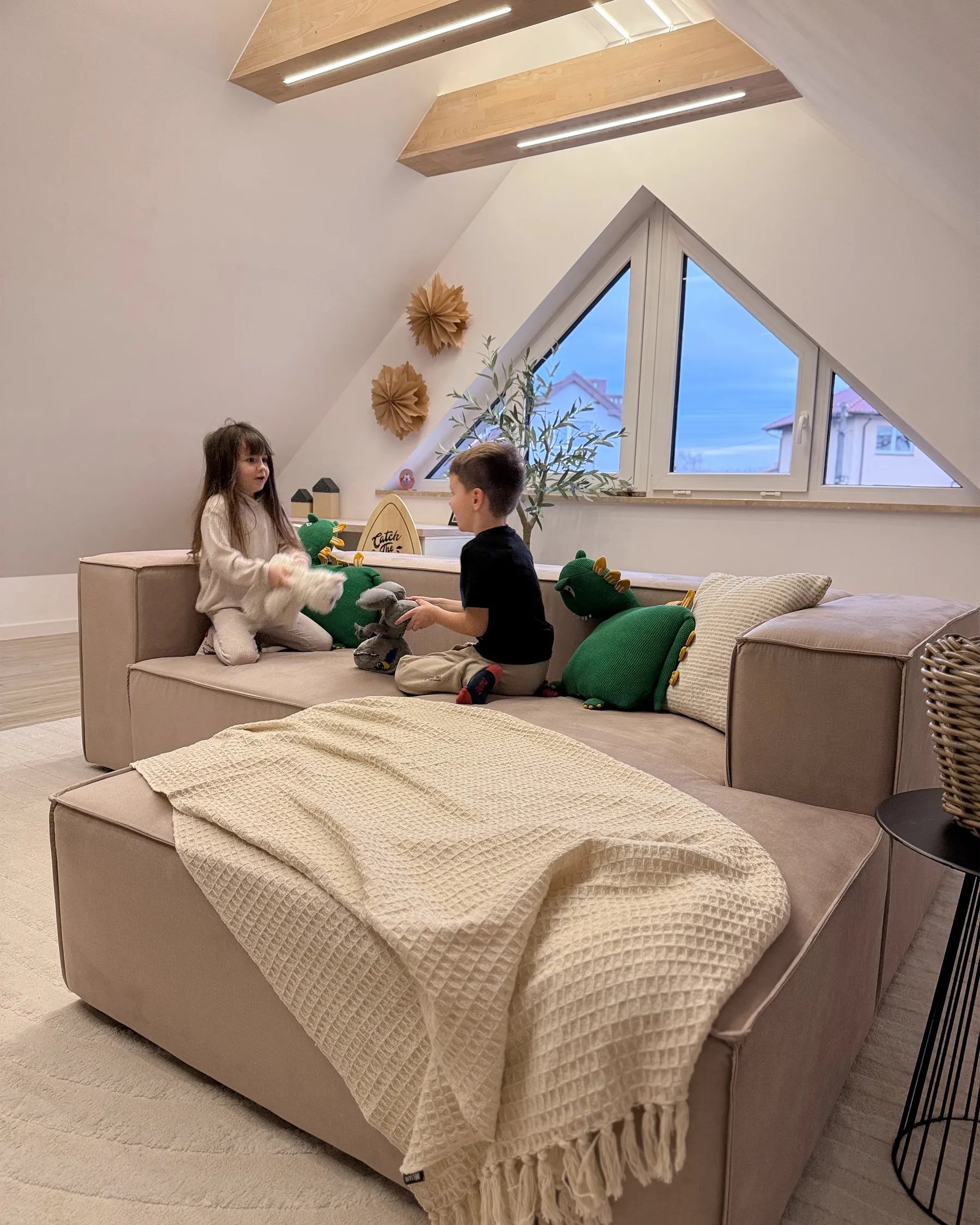 Corner Sofa 2 Seater VERNON Velvet Taupe Left Hand