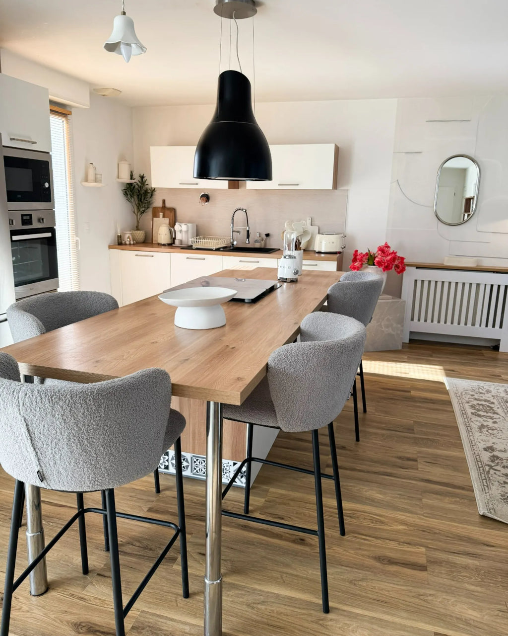 Set of 2 Bar Chairs MINA Boucle Light Grey