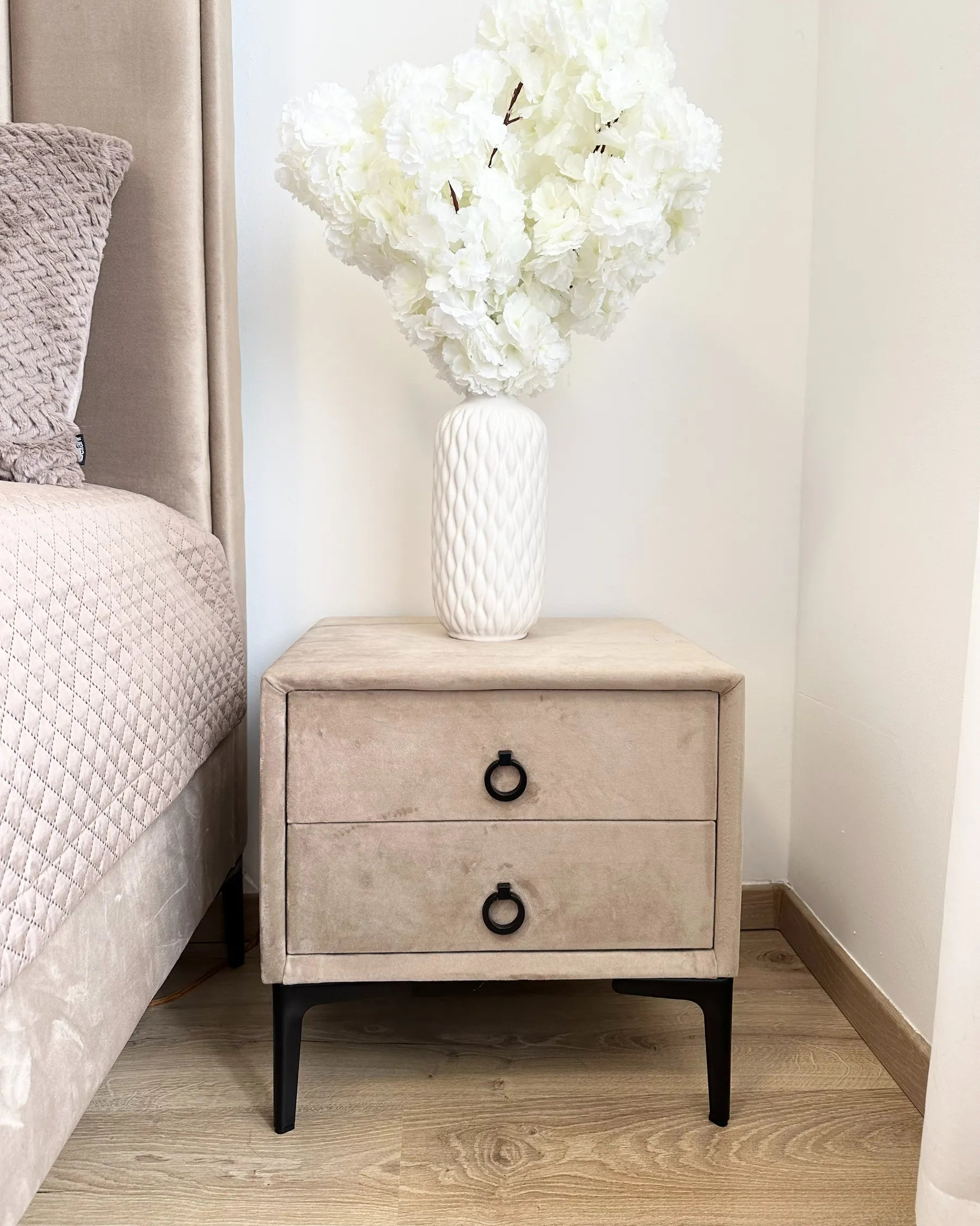 2 Drawer Bedside Table SEZANNE Velvet Taupe