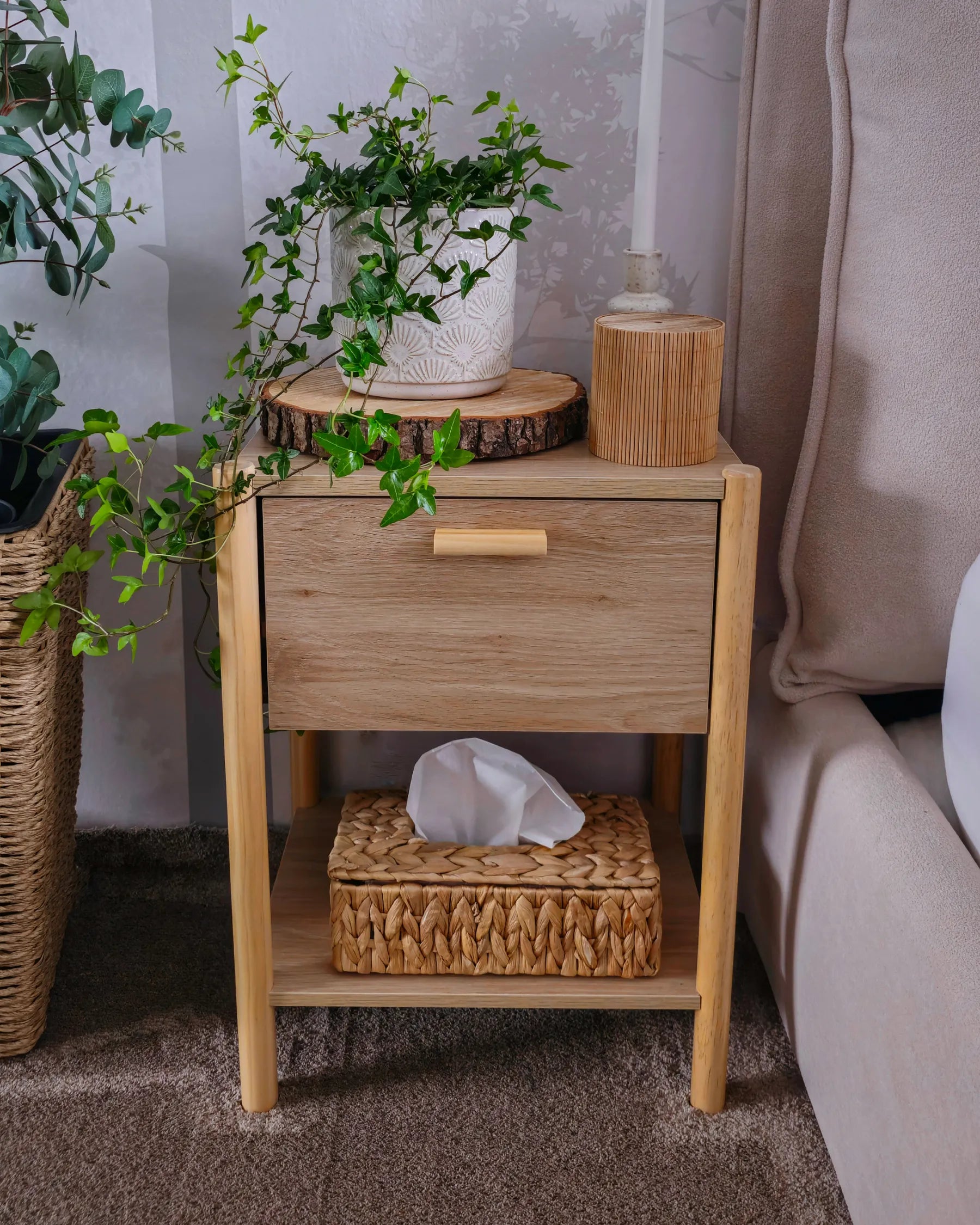 1 Drawer Bedside Table HOLDERVILLE Light Brown
