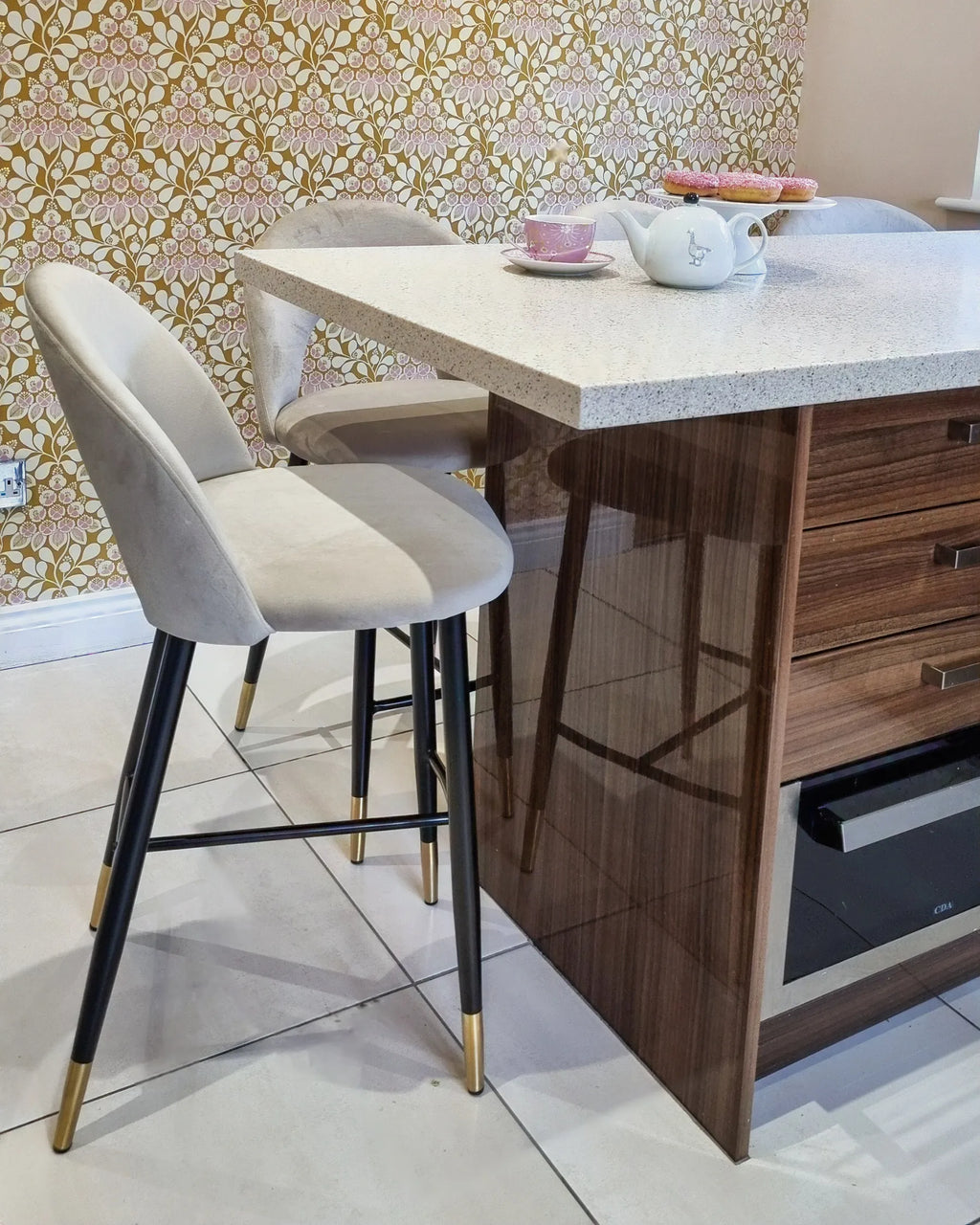 Set of 2 Bar Chairs FALTON Velvet Beige