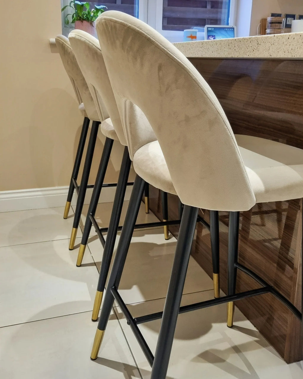 Set of 2 Bar Chairs FALTON Velvet Beige