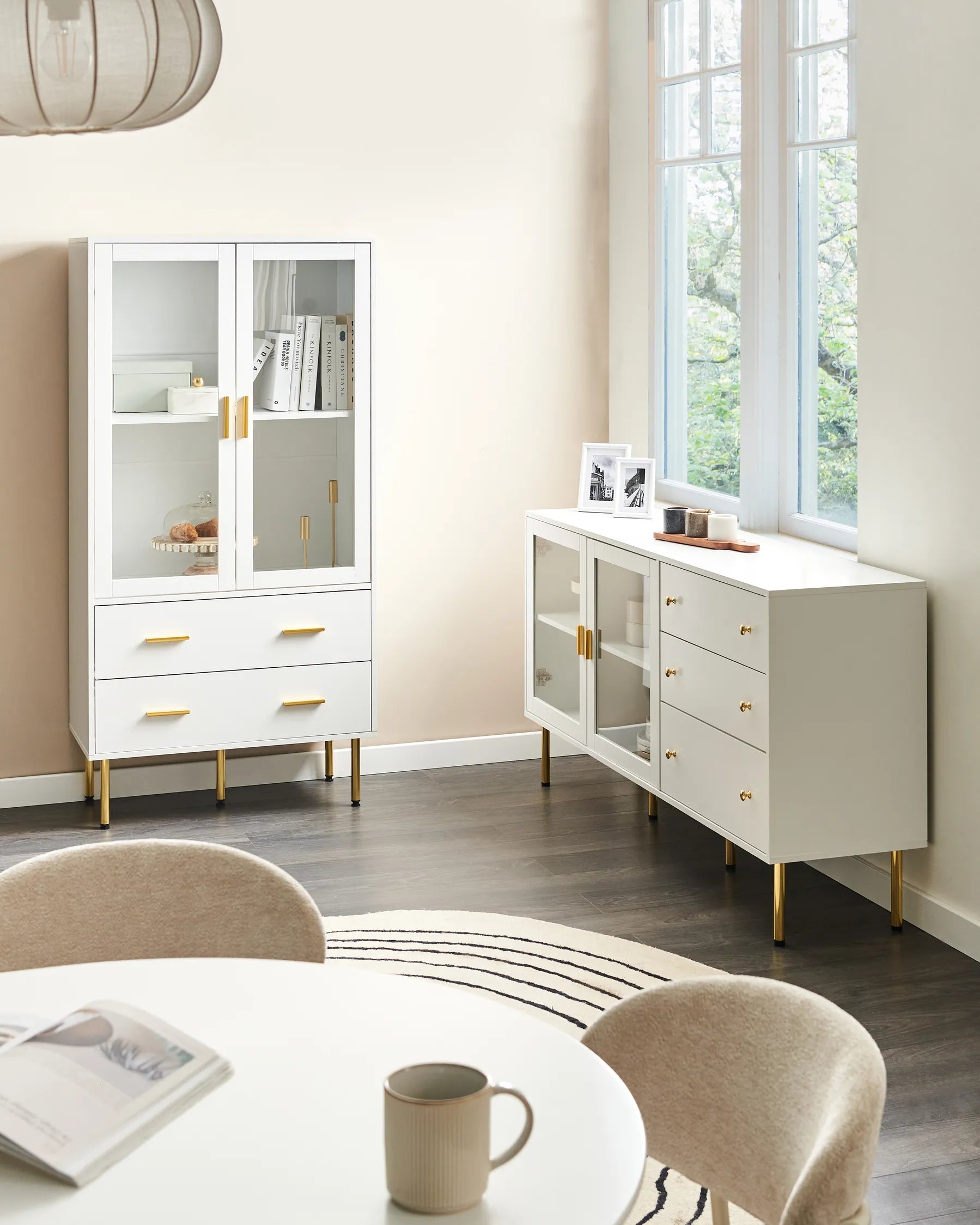 Glass Display Sideboard MILORA 160 cm White