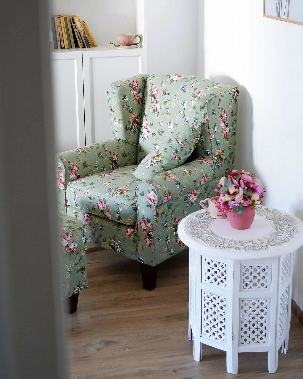 Wingback Chair HAMAR with Footstool Fabric Green