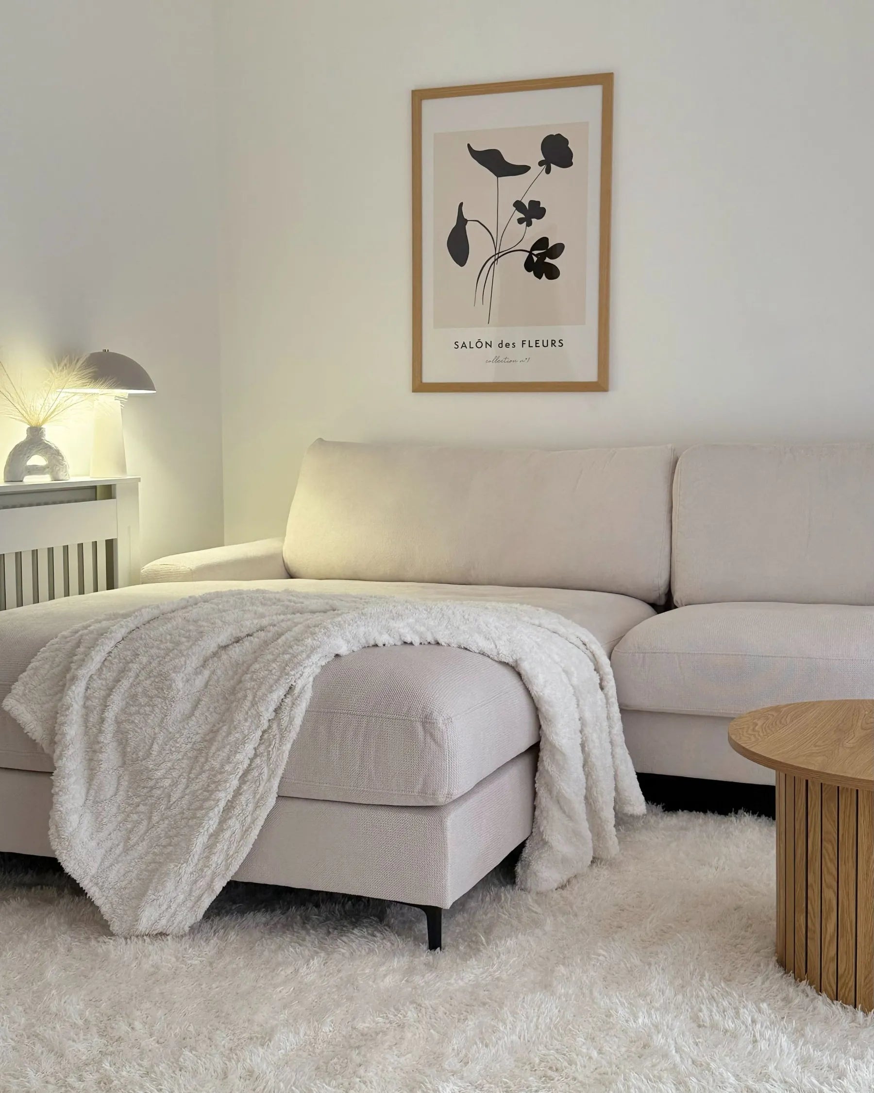 Corner Sofa 3 Seater MALOY Chenille Off-White Right Hand