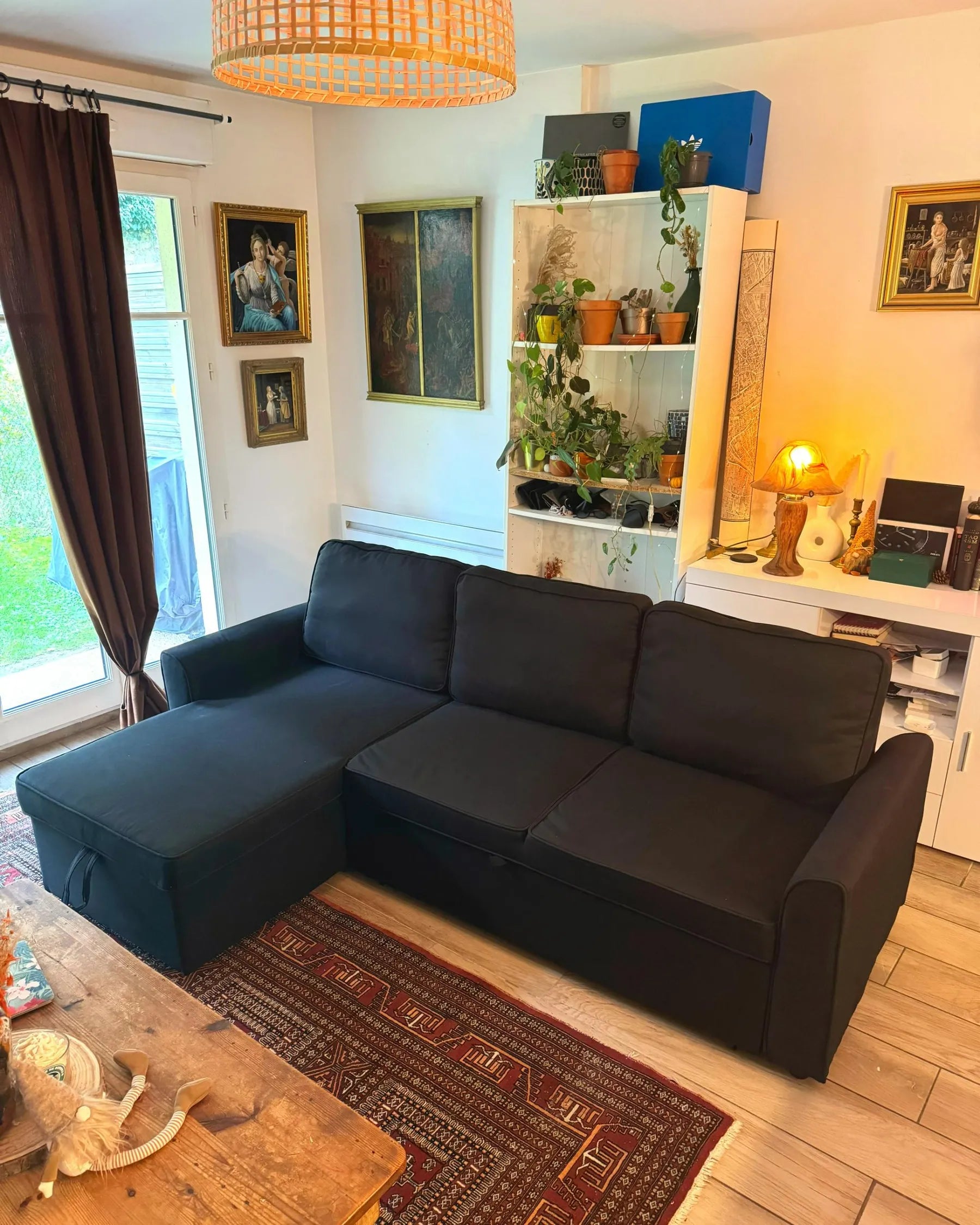 Corner Sofa Bed 3 Seater NESNA Fabric Black with Storage Left Hand