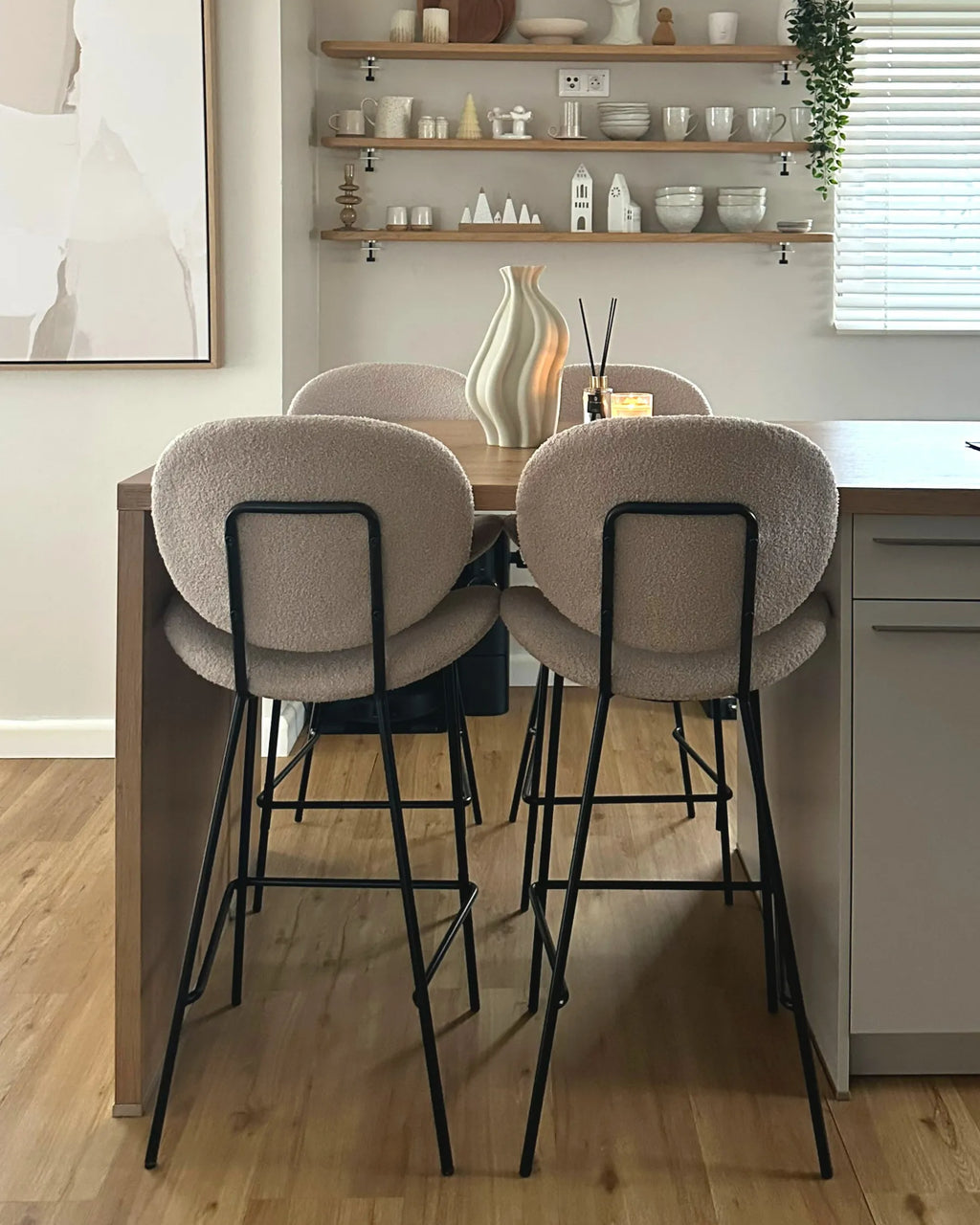 Set of 2 Bar Chairs LUANA Boucle Light Beige