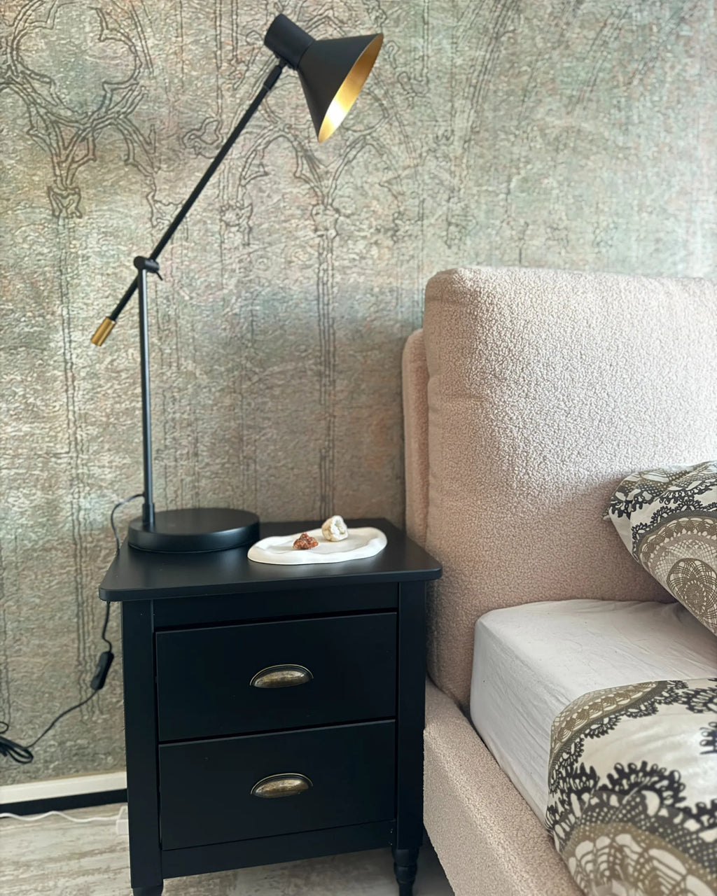 2 Drawer Bedside Table SHILLINGTON Pine Wood Black