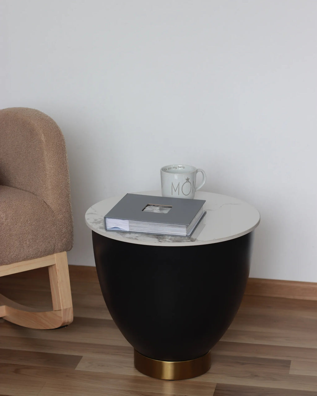 Side Table NADINE Ceramic Black with Storage