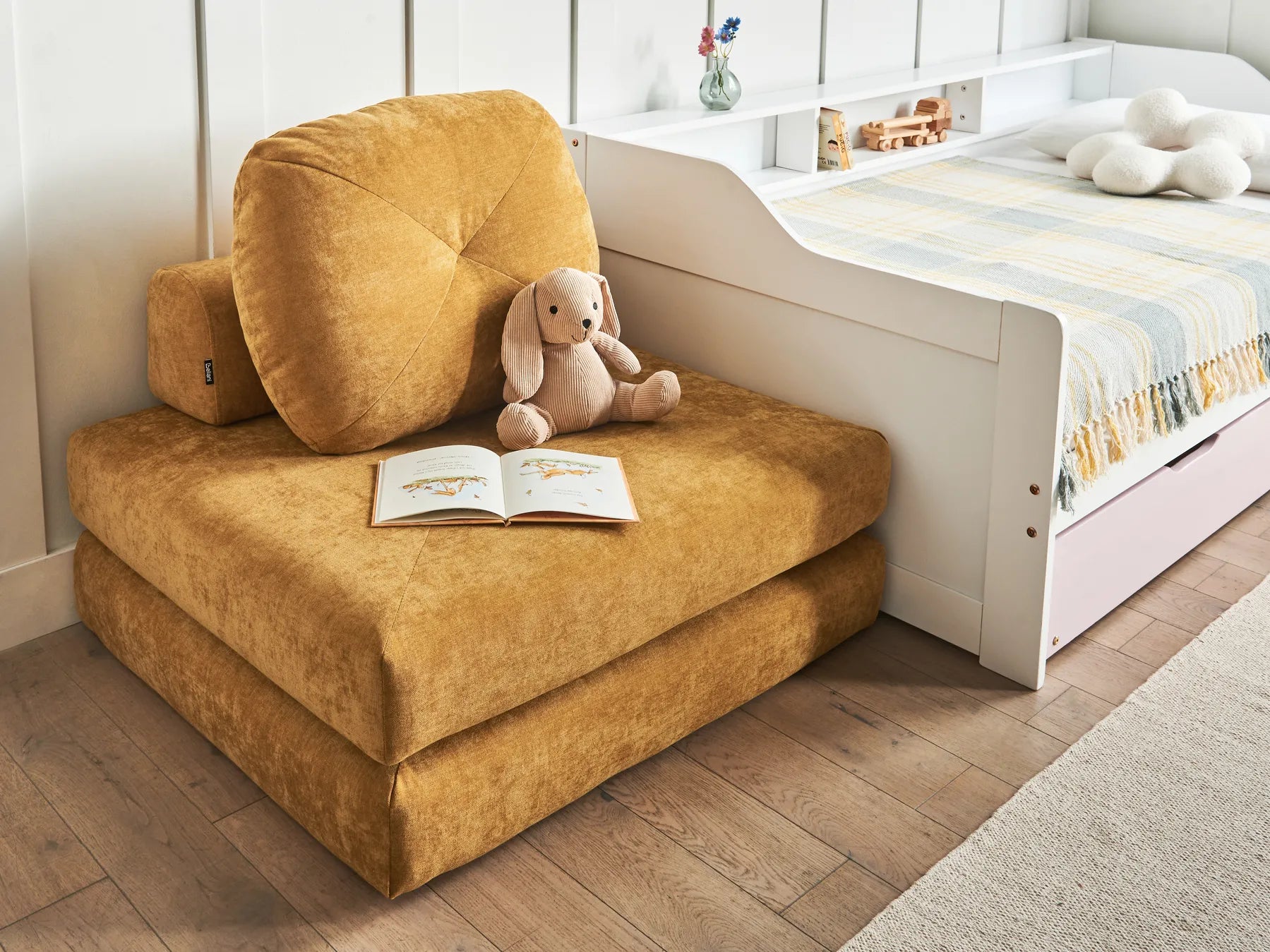 Single Sofa Bed OLDEN Fabric Mustard