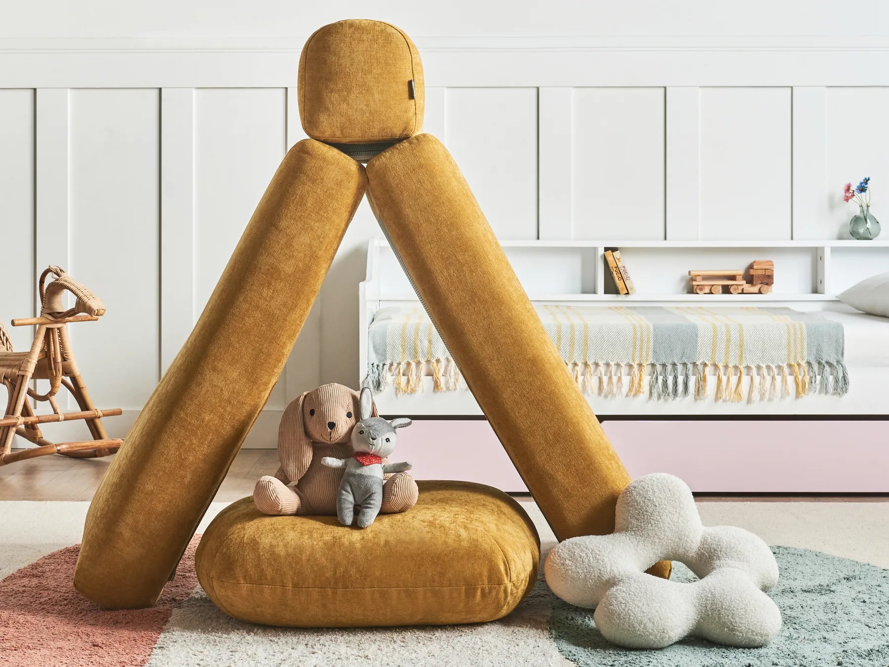 Single Sofa Bed OLDEN Fabric Mustard